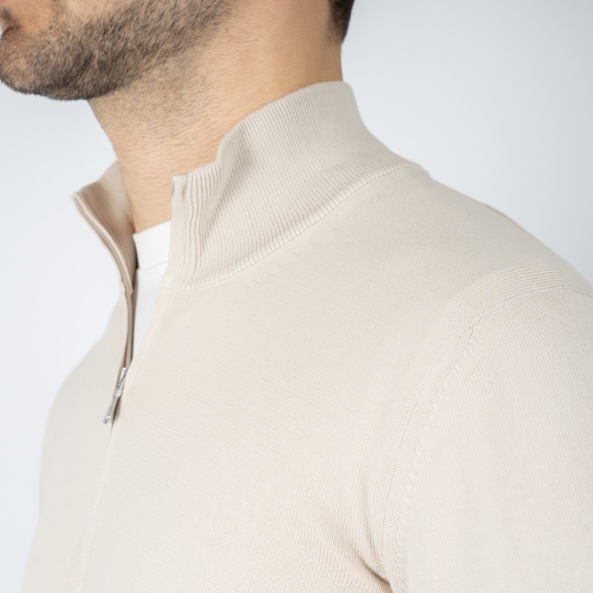 Gran Sasso Gebreide Trui met Rits Beige | Egyptian Cotton