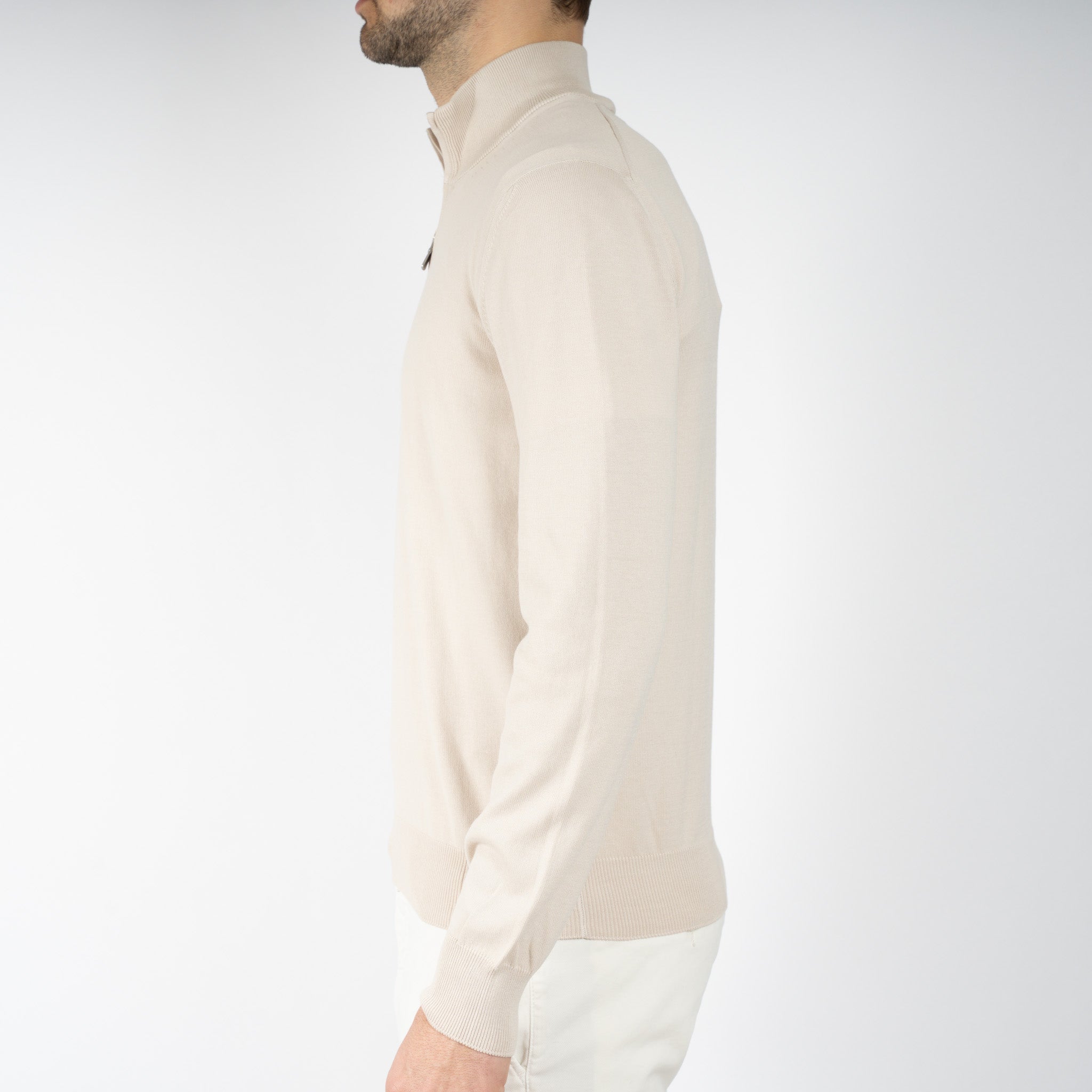 Gran Sasso Gebreide Trui met Rits Beige | Egyptian Cotton