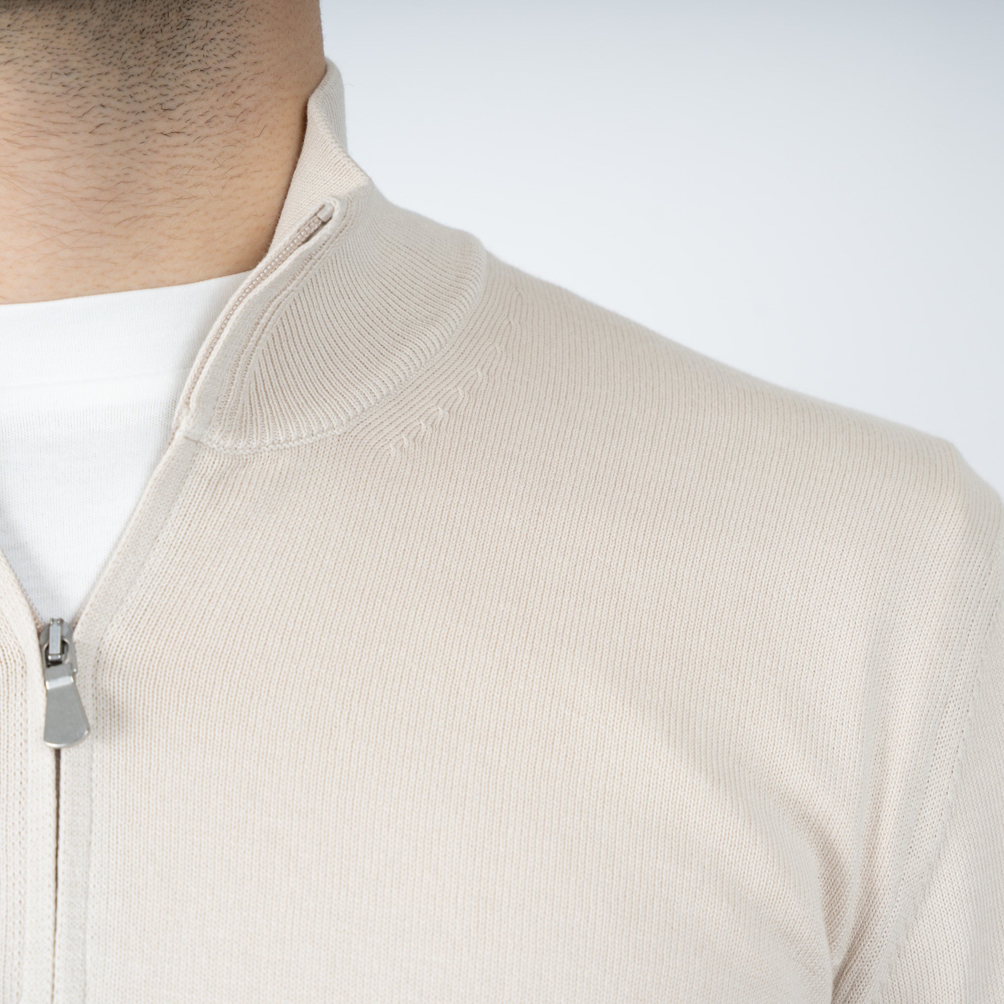 Gran Sasso Gebreide Trui met Rits Beige | Egyptian Cotton