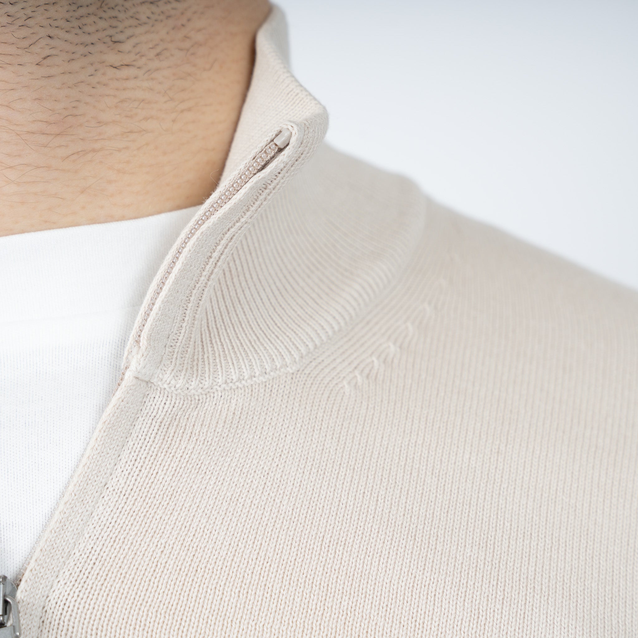 Gran Sasso Gebreide Trui met Rits Beige | Egyptian Cotton