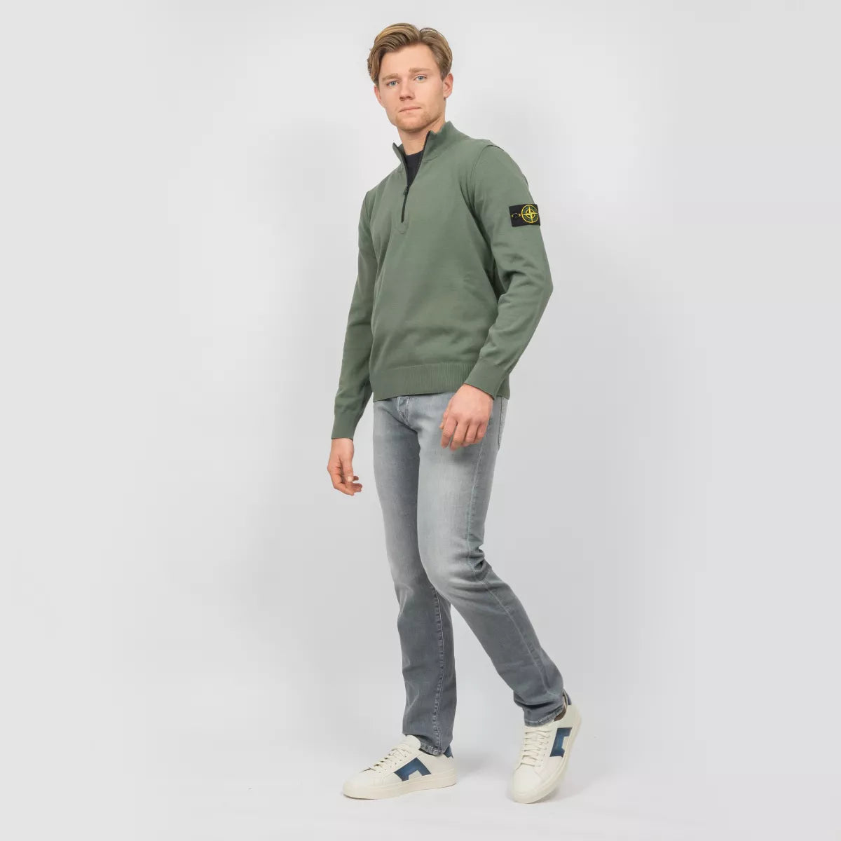 Stone Island Gebreide Trui met Rits Groen | Organic Cotton