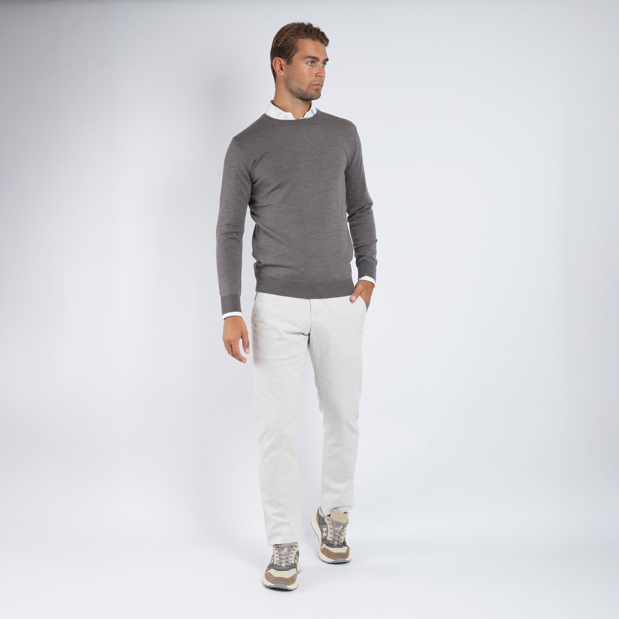 SEVEN DIALS Gebreide Ronde Hals Trui Taupe | Denley