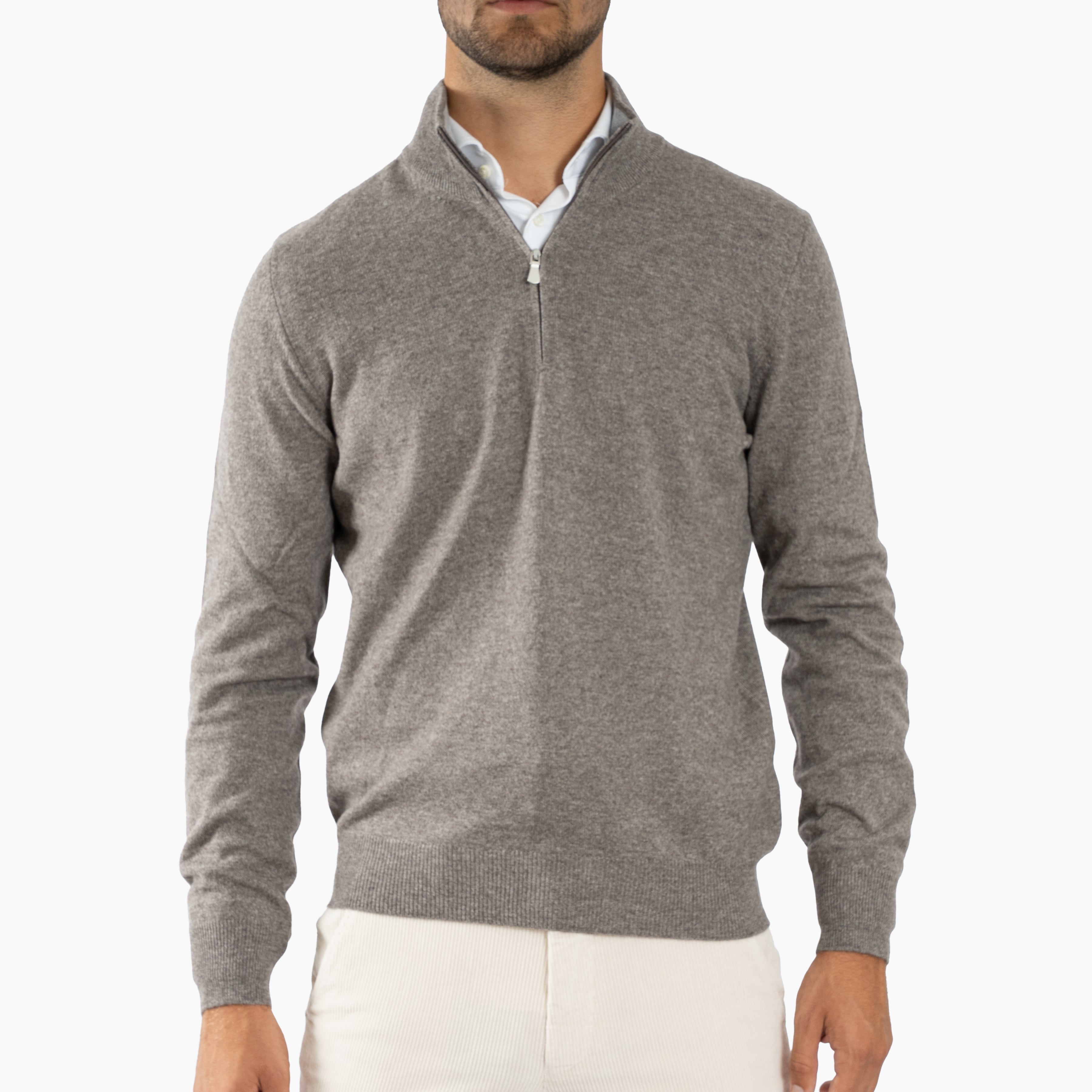 Gran Sasso Gebreide Trui met Rits Taupe | Cashmere Lana
