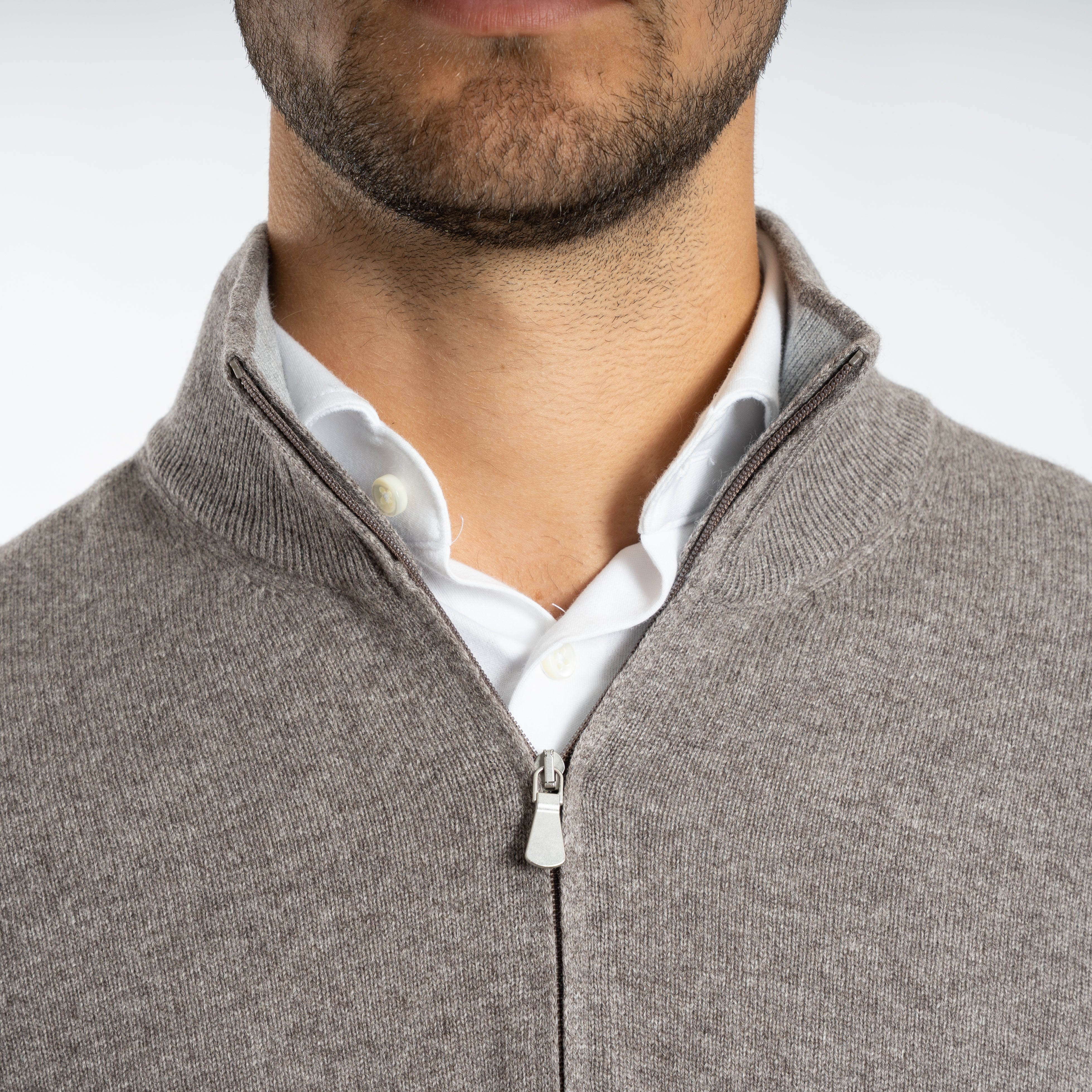 Gran Sasso Gebreide Trui met Rits Taupe | Cashmere Lana