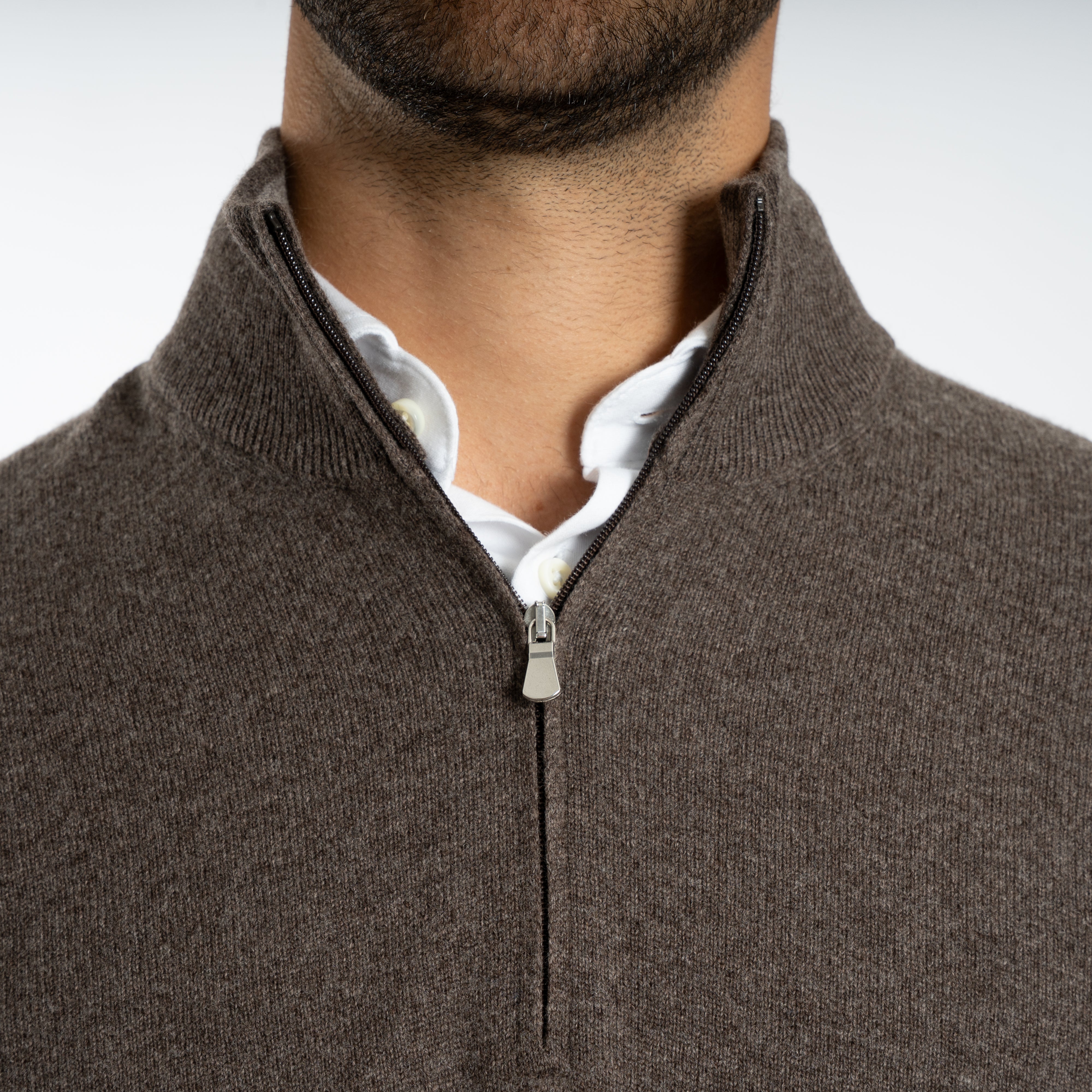 Gran Sasso Gebreide Trui met Rits Bruin | Cashmere Lana