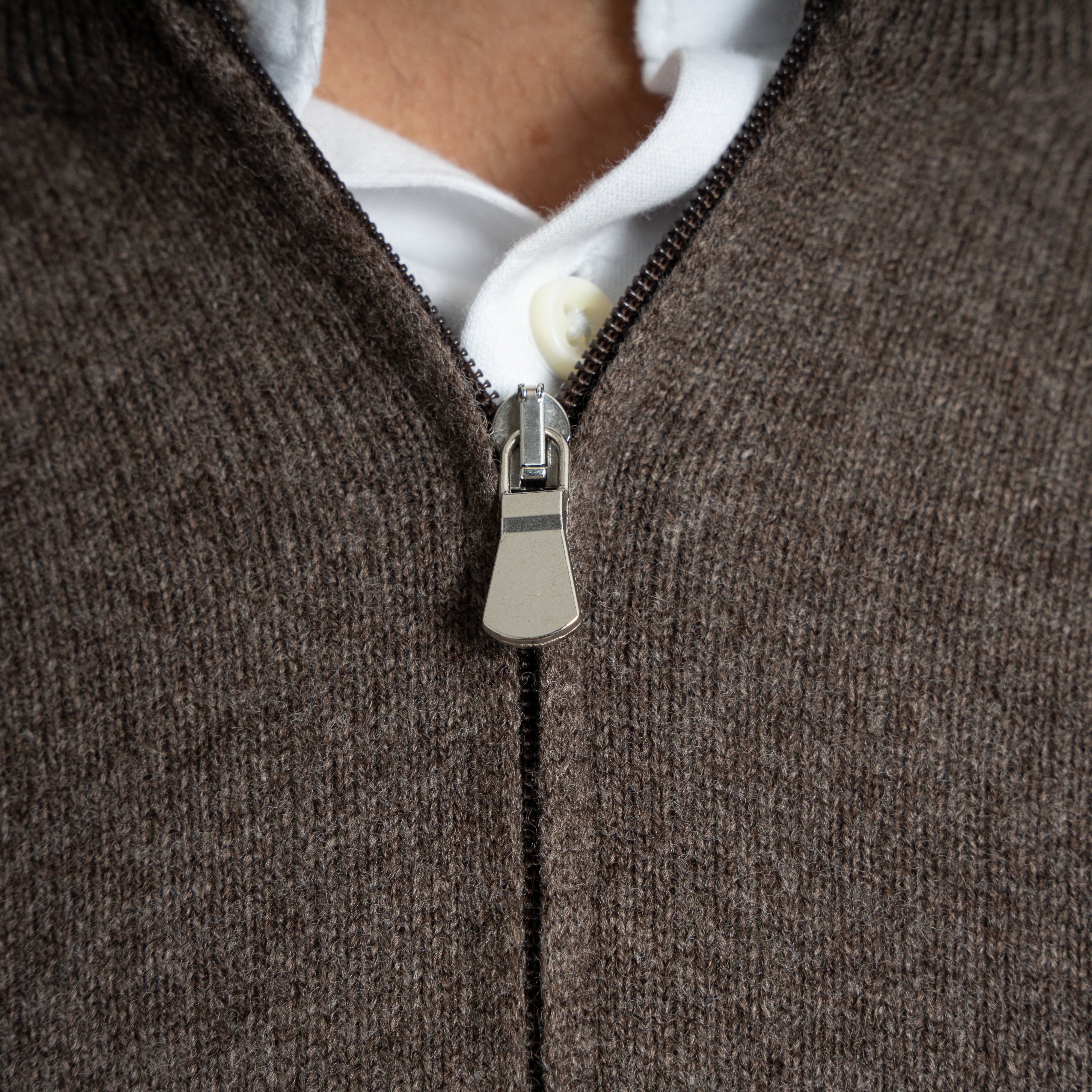 Gran Sasso Gebreide Trui met Rits Bruin | Cashmere Lana