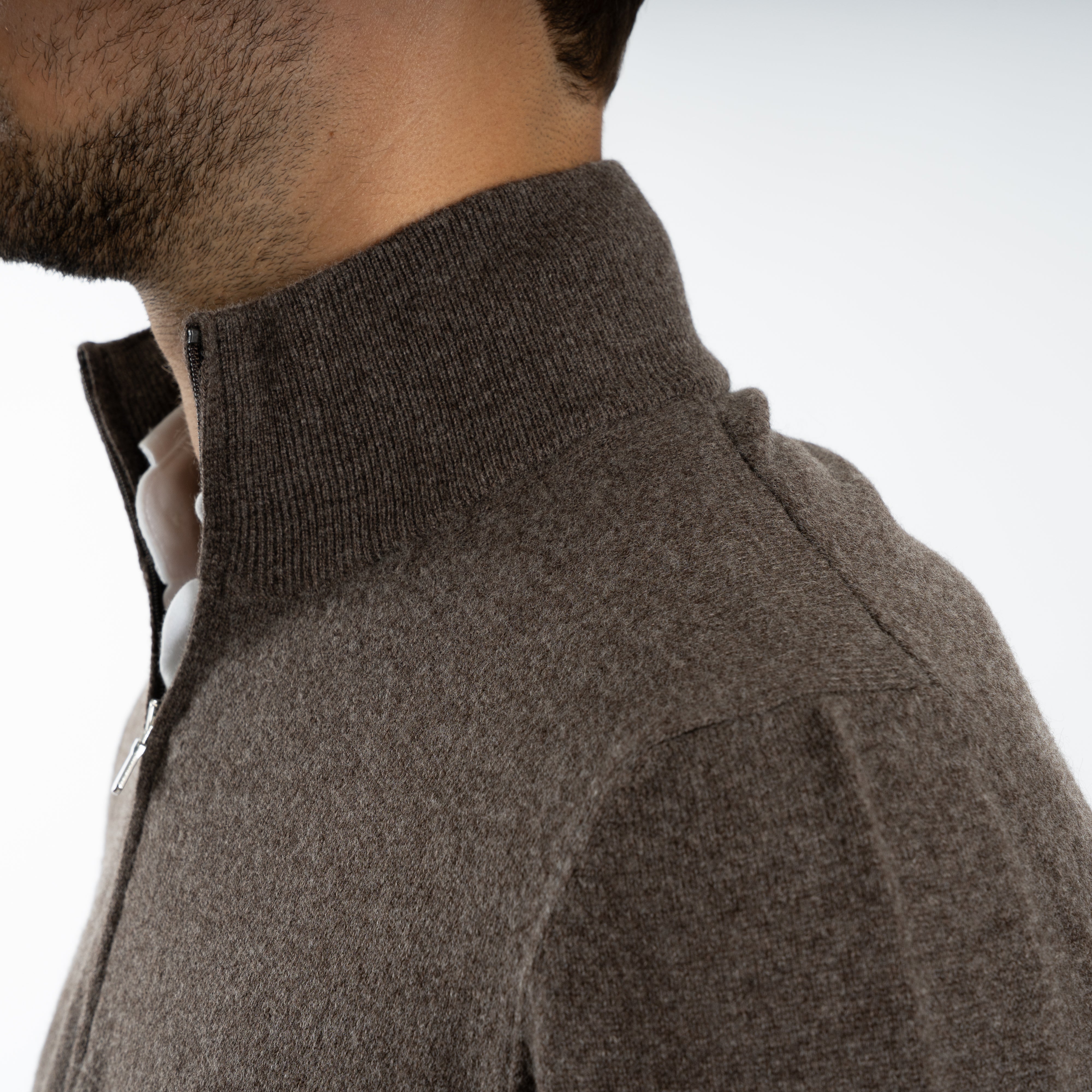 Gran Sasso Gebreide Trui met Rits Bruin | Cashmere Lana