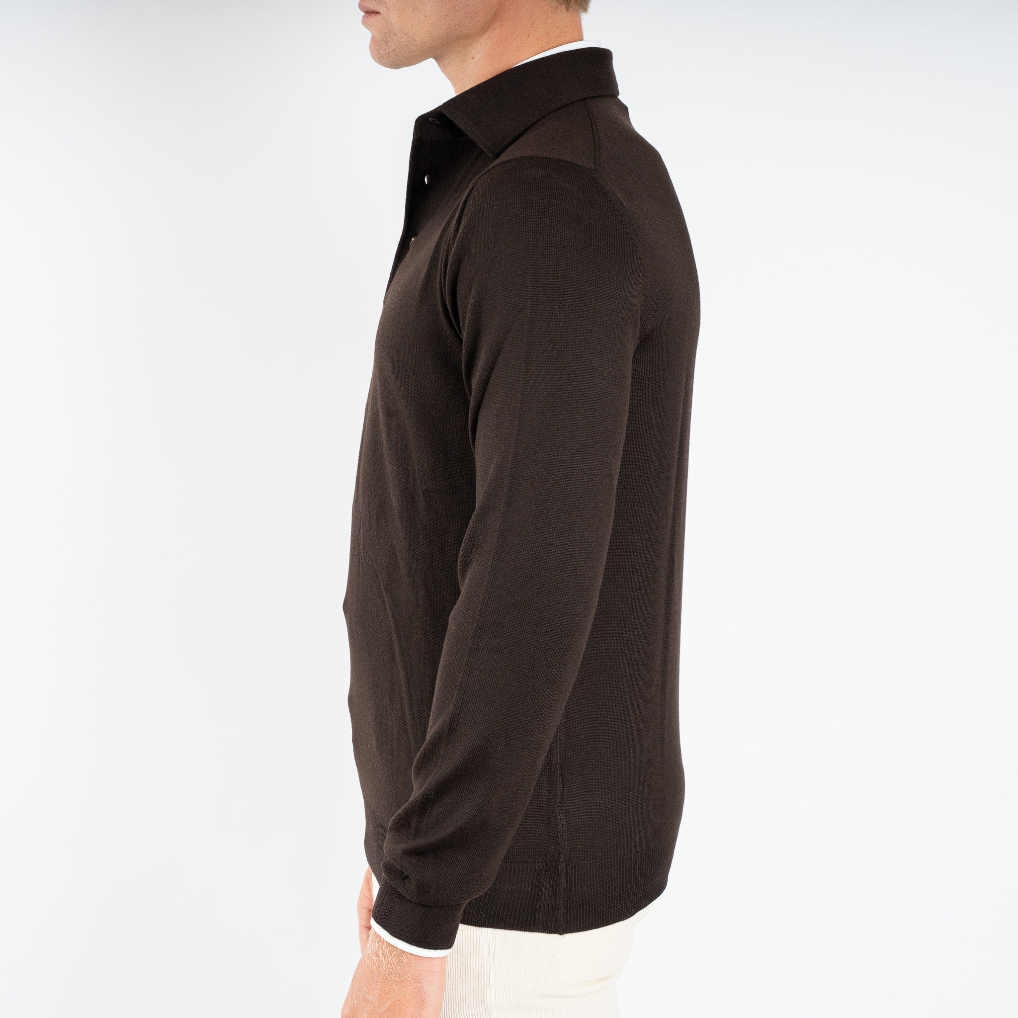 Gran Sasso Gebreide Polo Lange Mouw Donkerbruin | Extrafine Merino