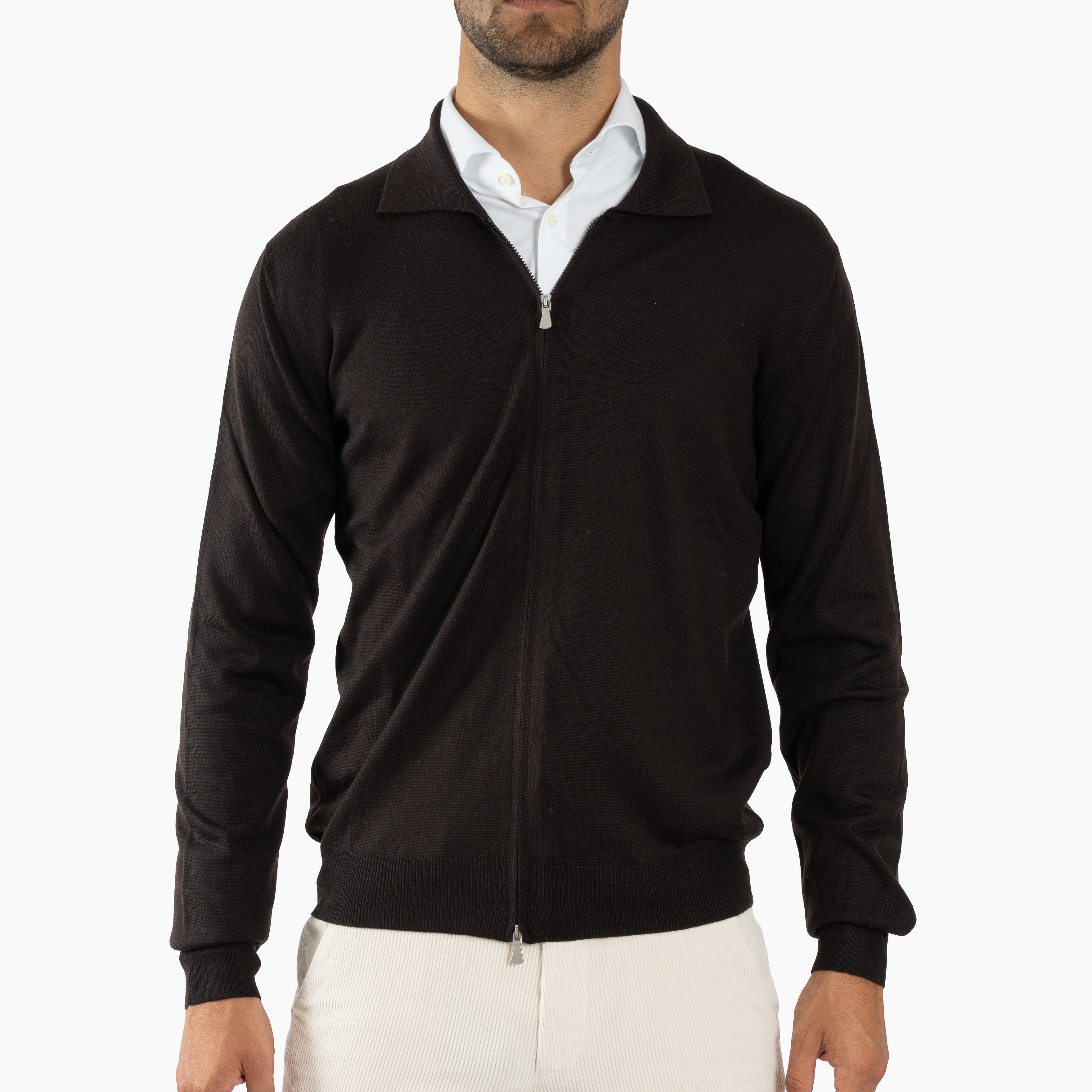 Gran Sasso Gebreid Vest Bruin | Extrafine Merino