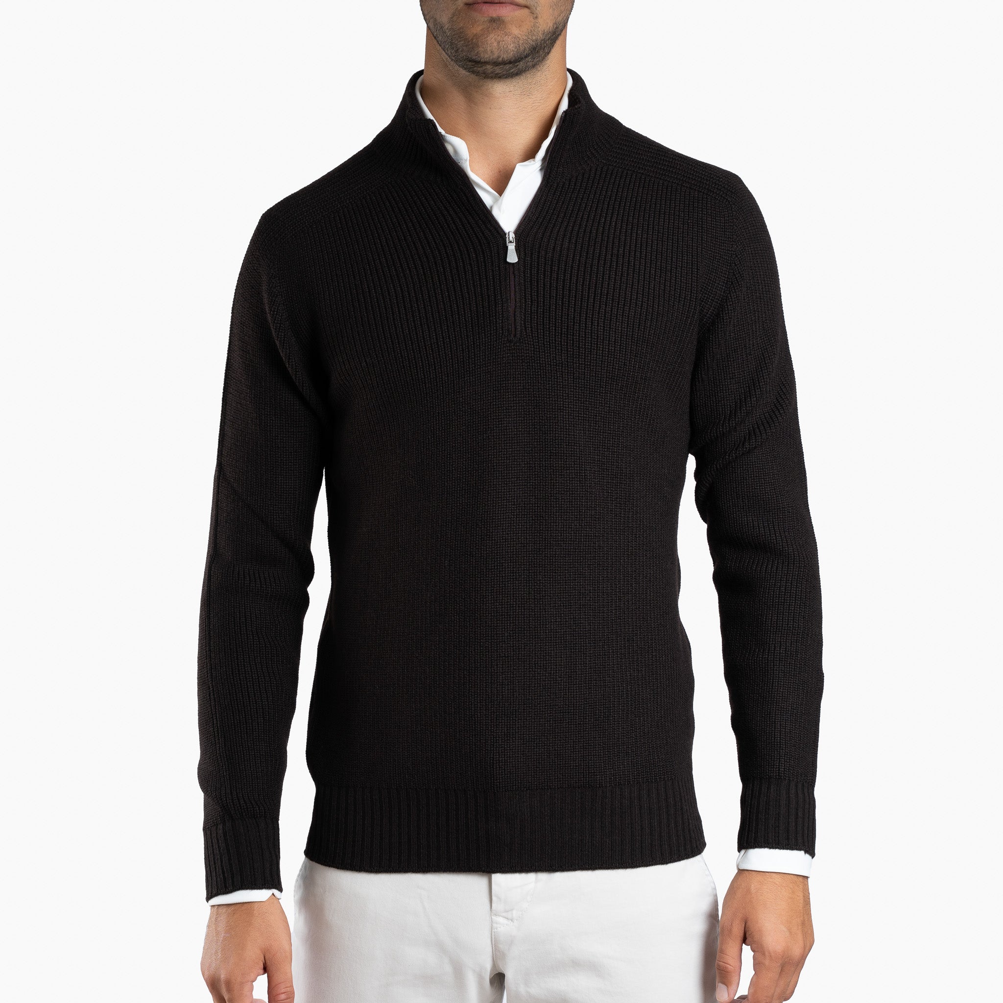 Gran Sasso Gebreide Trui met Rits Bruin | Rain Wool