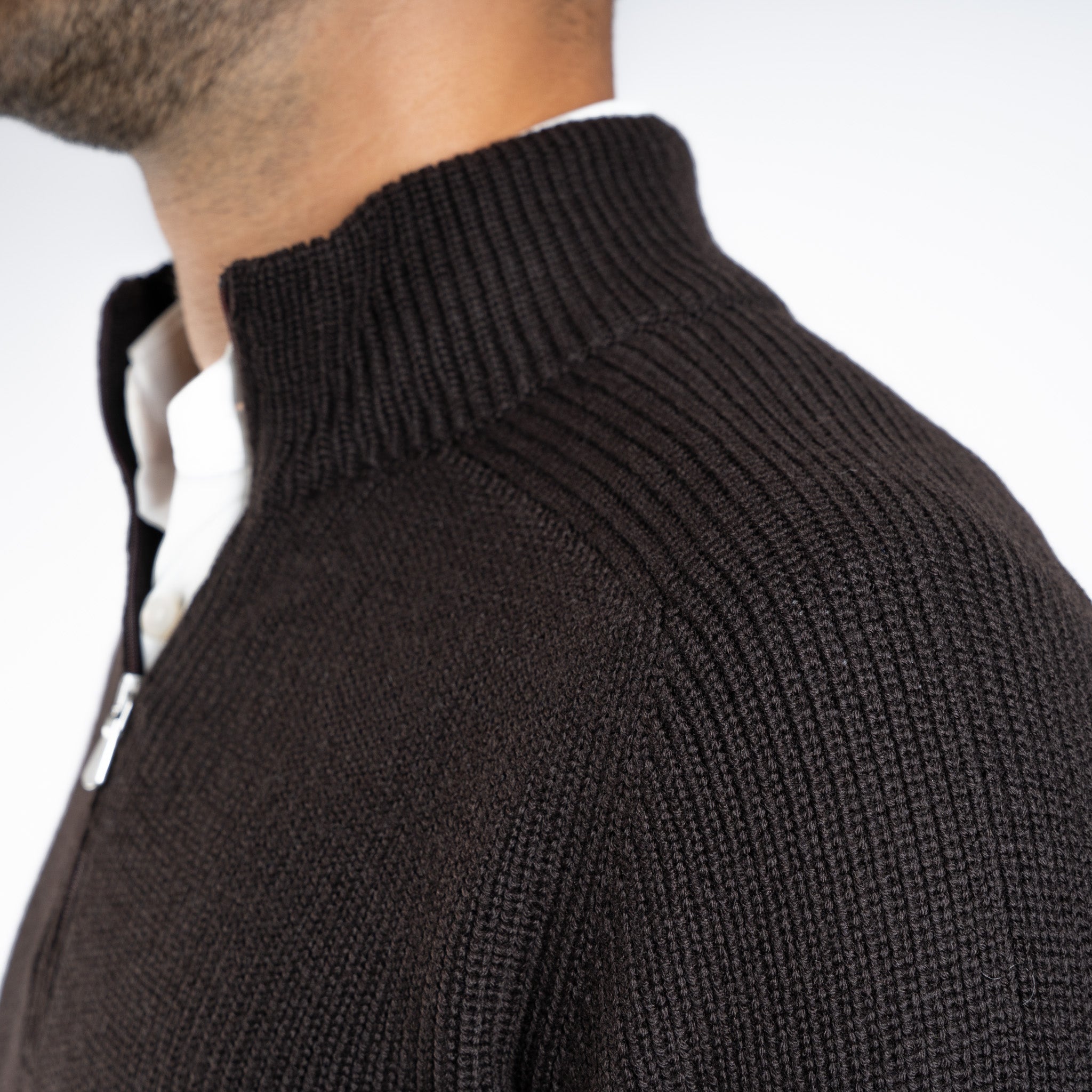Gran Sasso Gebreide Trui met Rits Bruin | Rain Wool