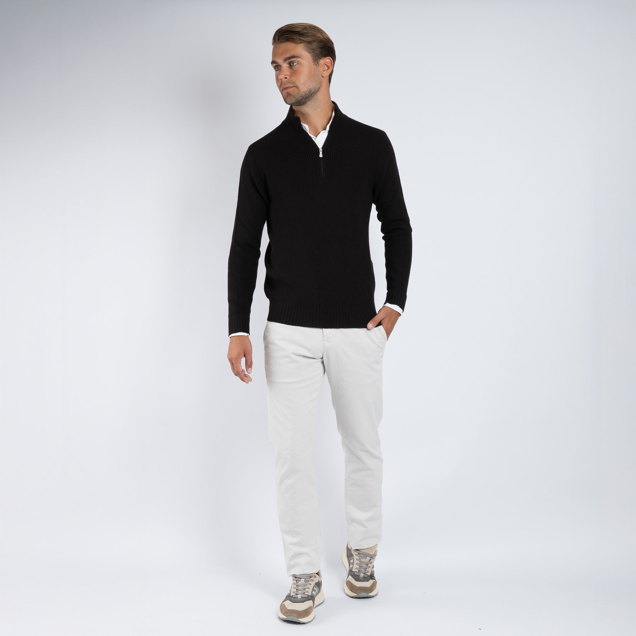 Gran Sasso Gebreide Trui met Rits Bruin | Rain Wool
