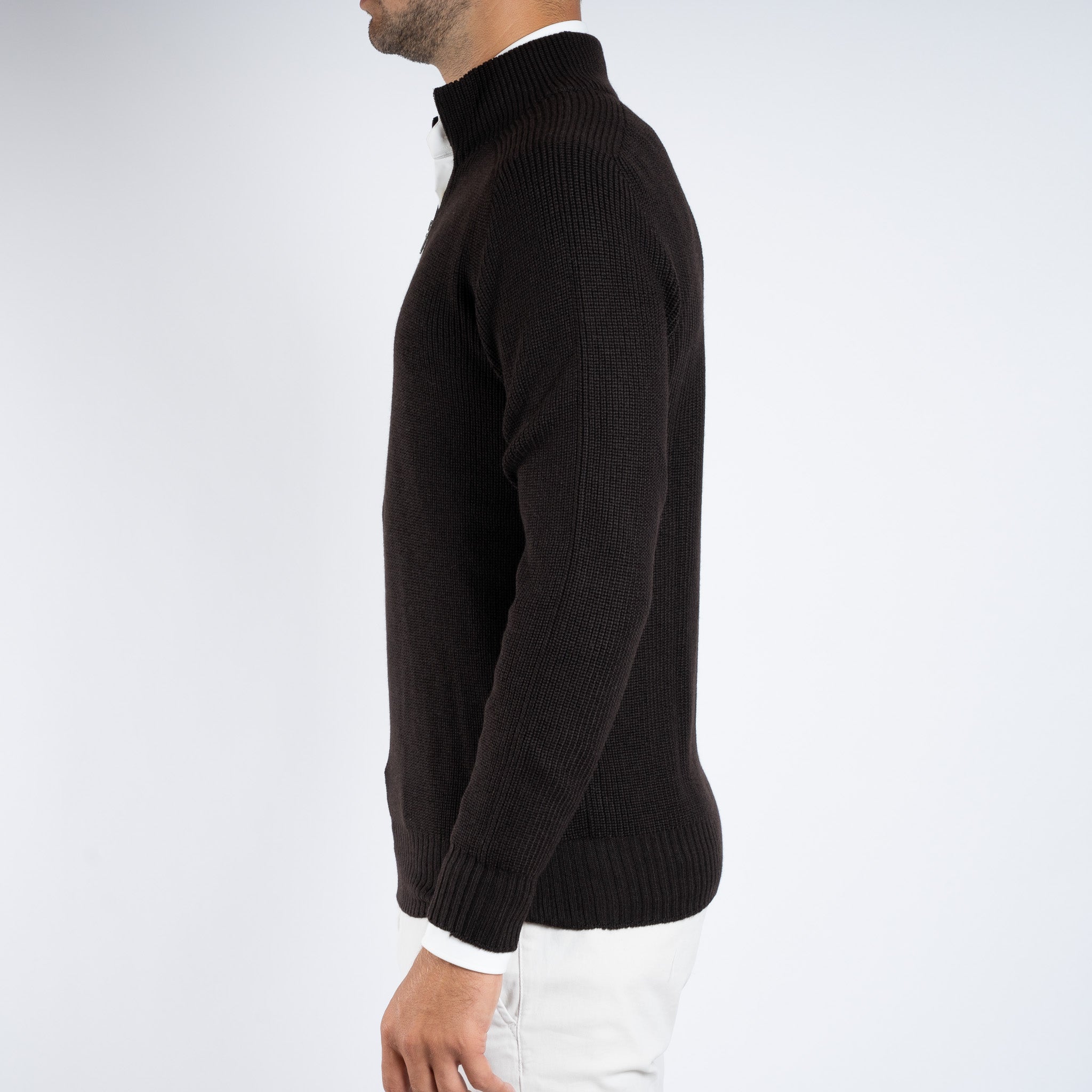 Gran Sasso Gebreide Trui met Rits Bruin | Rain Wool