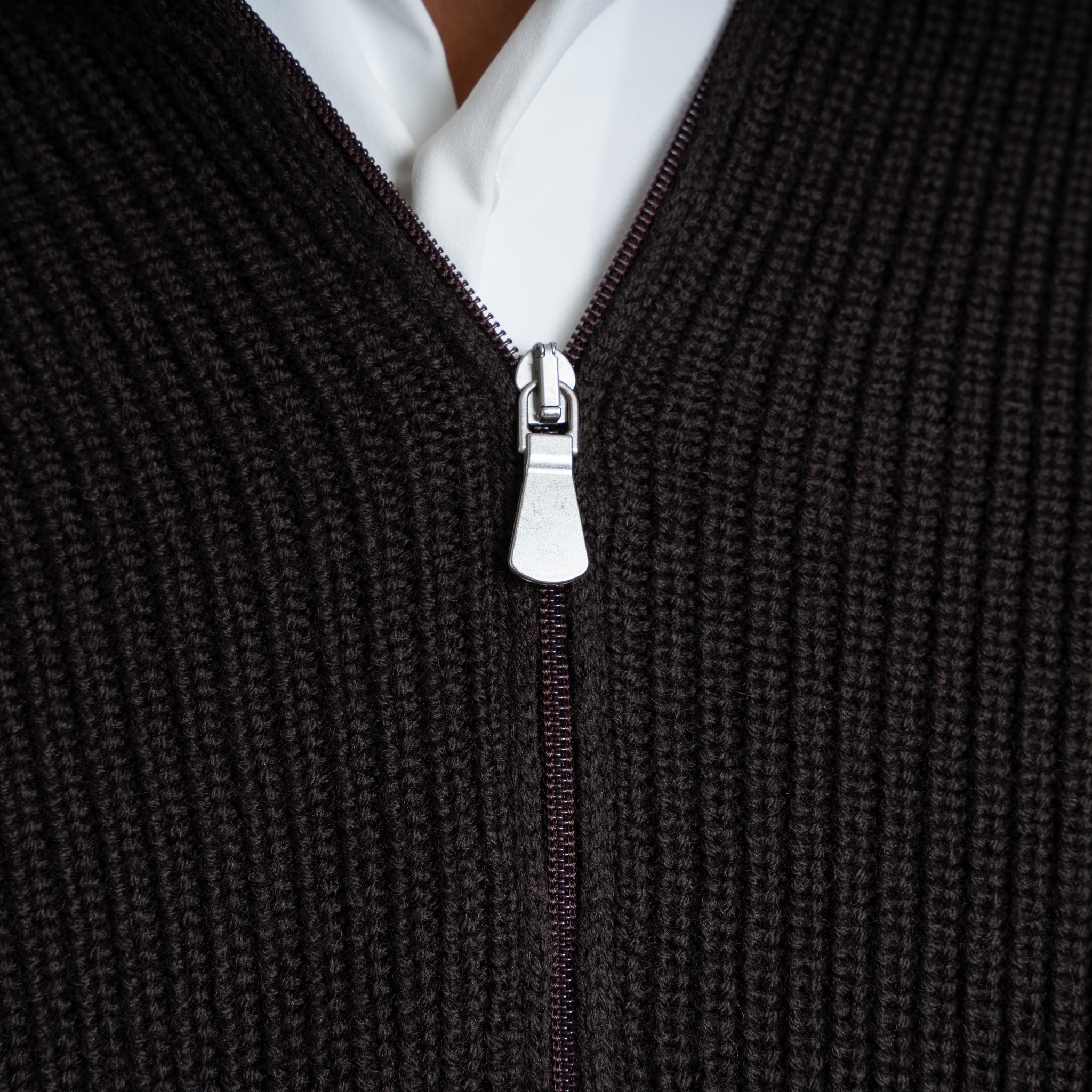 Gran Sasso Gebreide Trui met Rits Bruin | Rain Wool