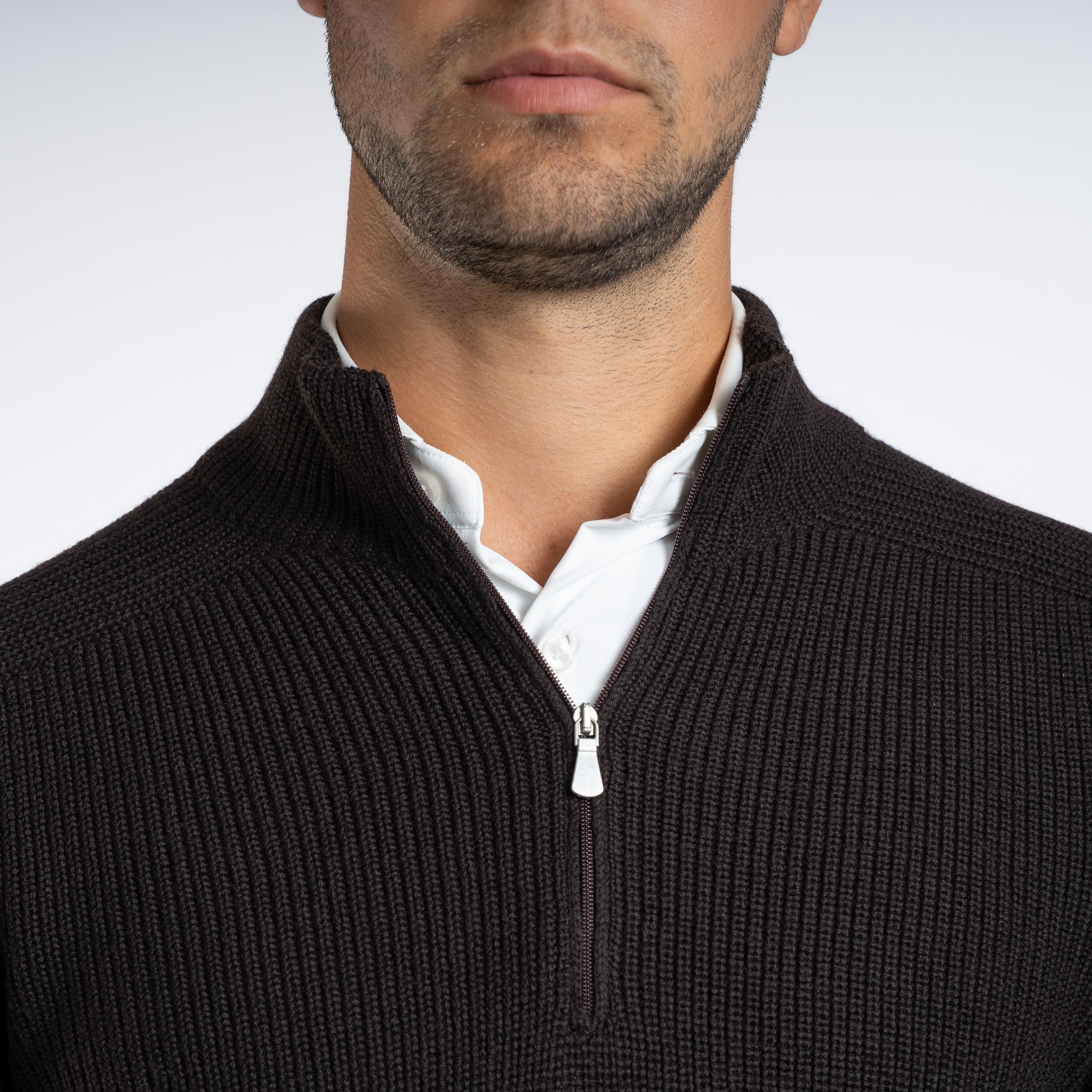 Gran Sasso Gebreide Trui met Rits Bruin | Rain Wool