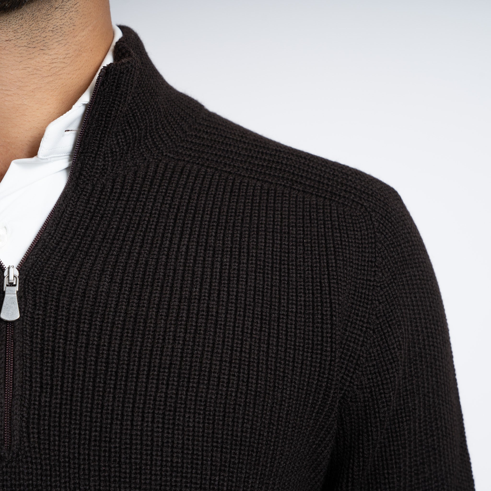 Gran Sasso Gebreide Trui met Rits Bruin | Rain Wool