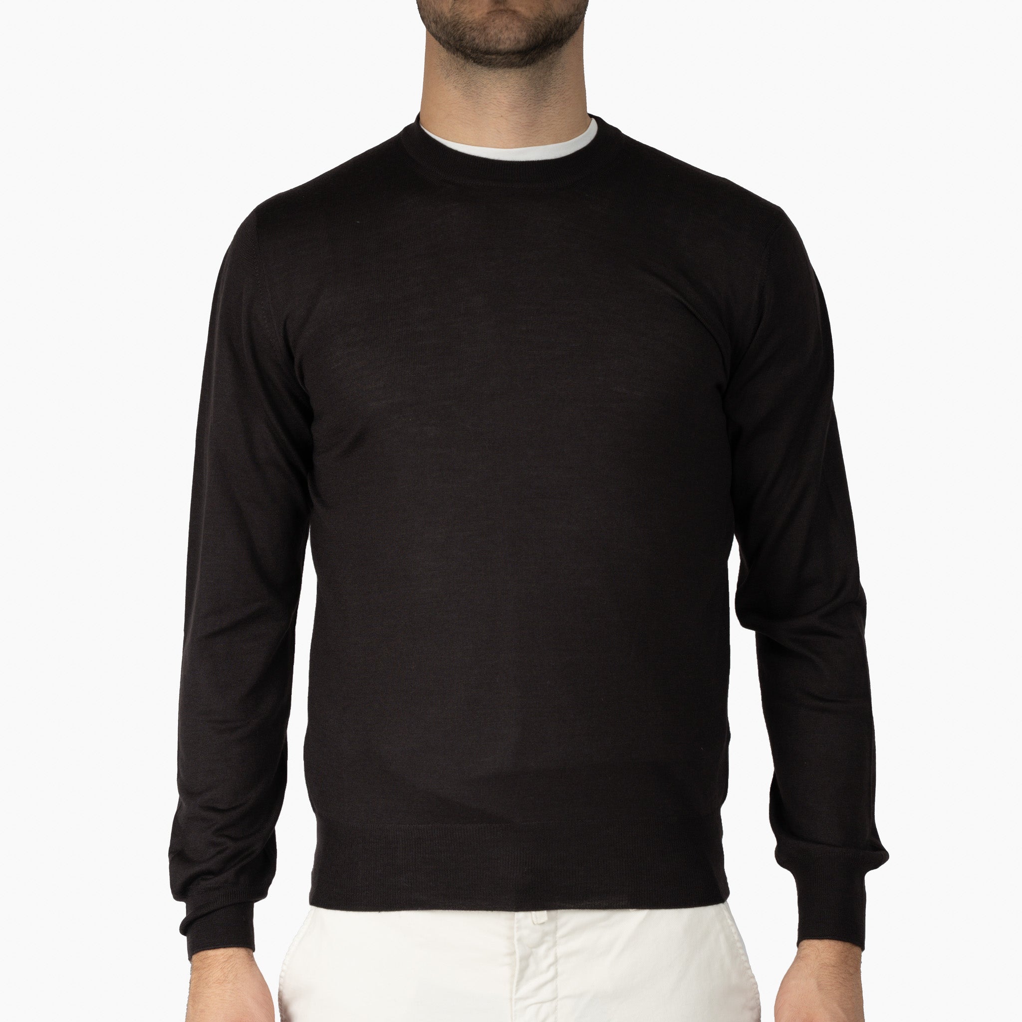 Gran Sasso Gebreide Trui Ronde Hals Bruin | Cashmere-Lana-Seta