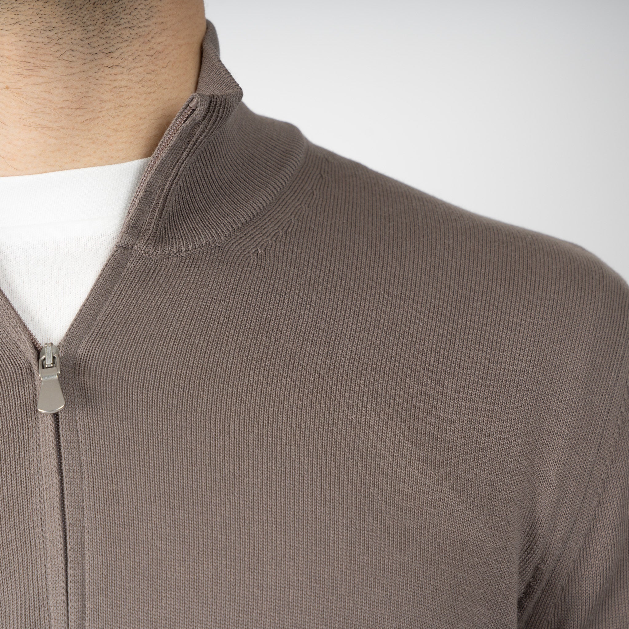 Gran Sasso Gebreide Trui met Rits Taupe | Egyptian Cotton