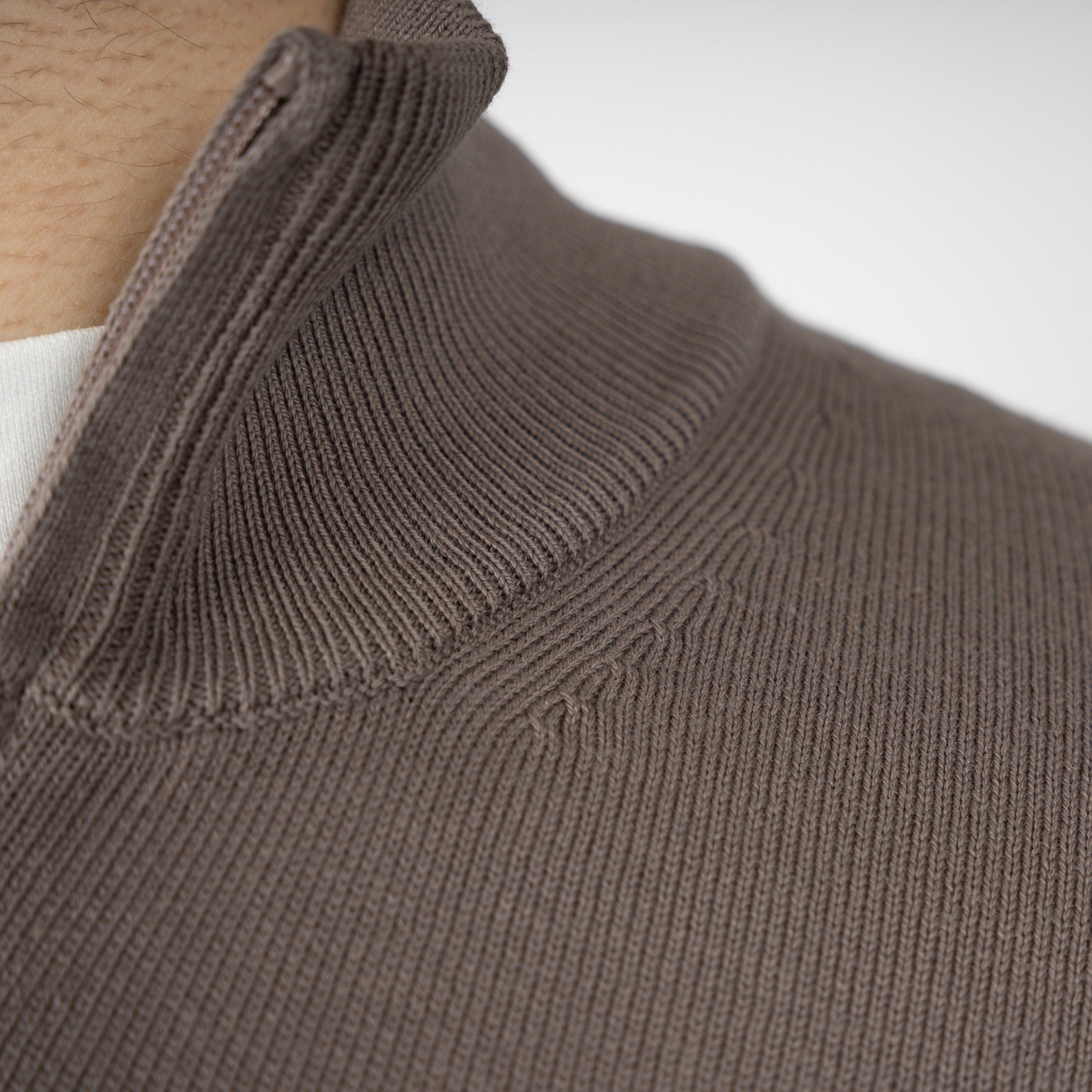 Gran Sasso Gebreide Trui met Rits Taupe | Egyptian Cotton