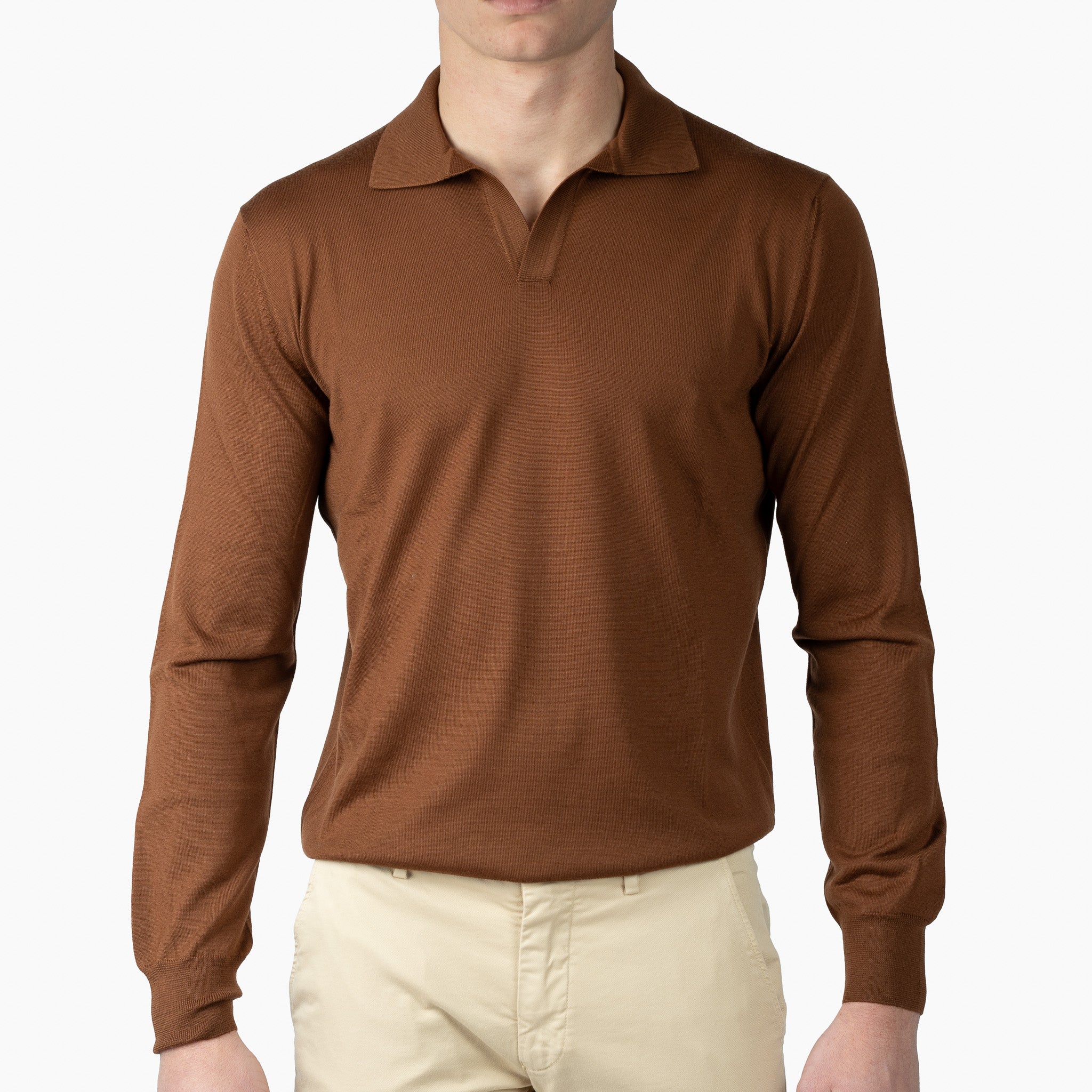 Gran Sasso Gebreide Trui Buttonless Polokraag Camel | Athleisure