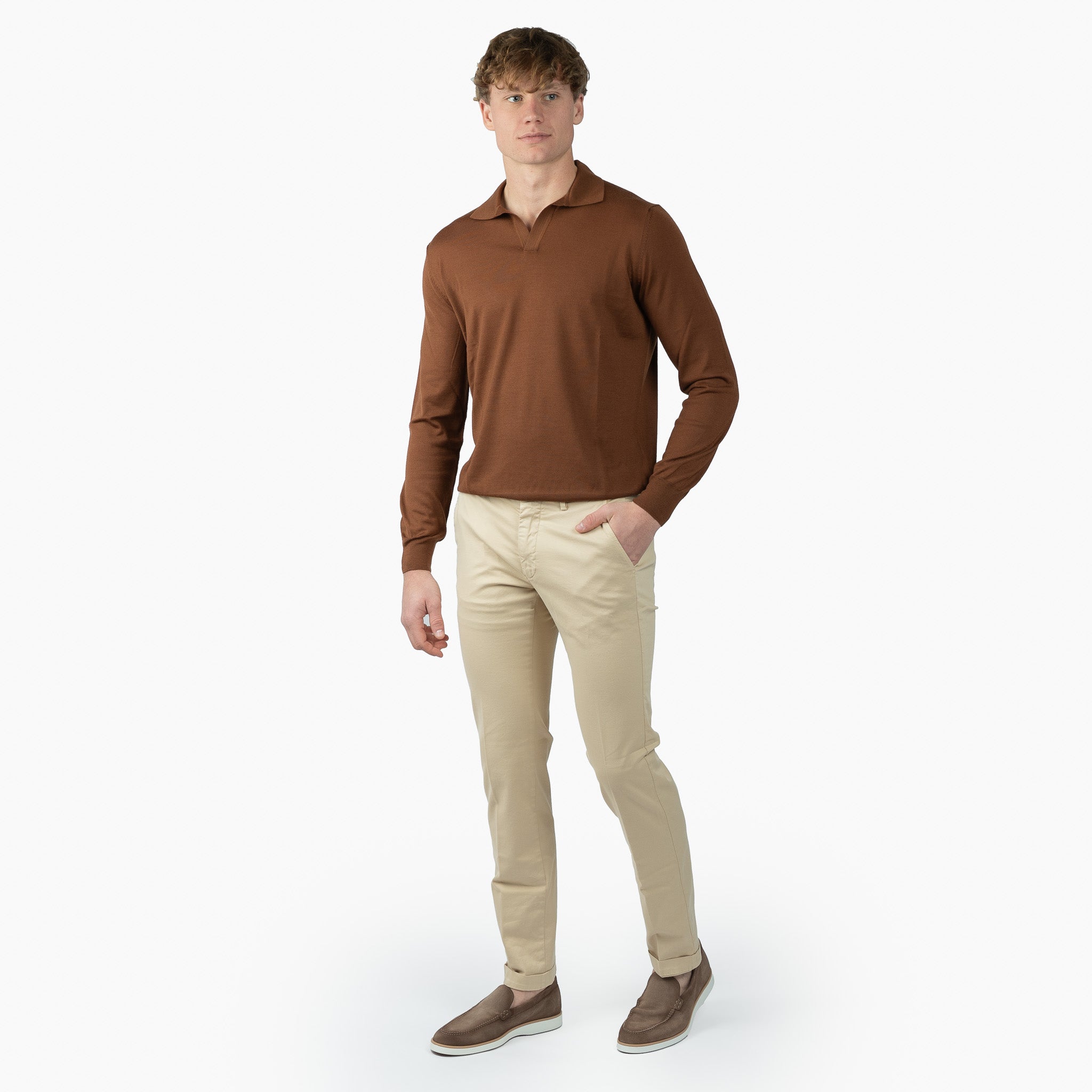 Gran Sasso Gebreide Trui Buttonless Polokraag Camel | Athleisure