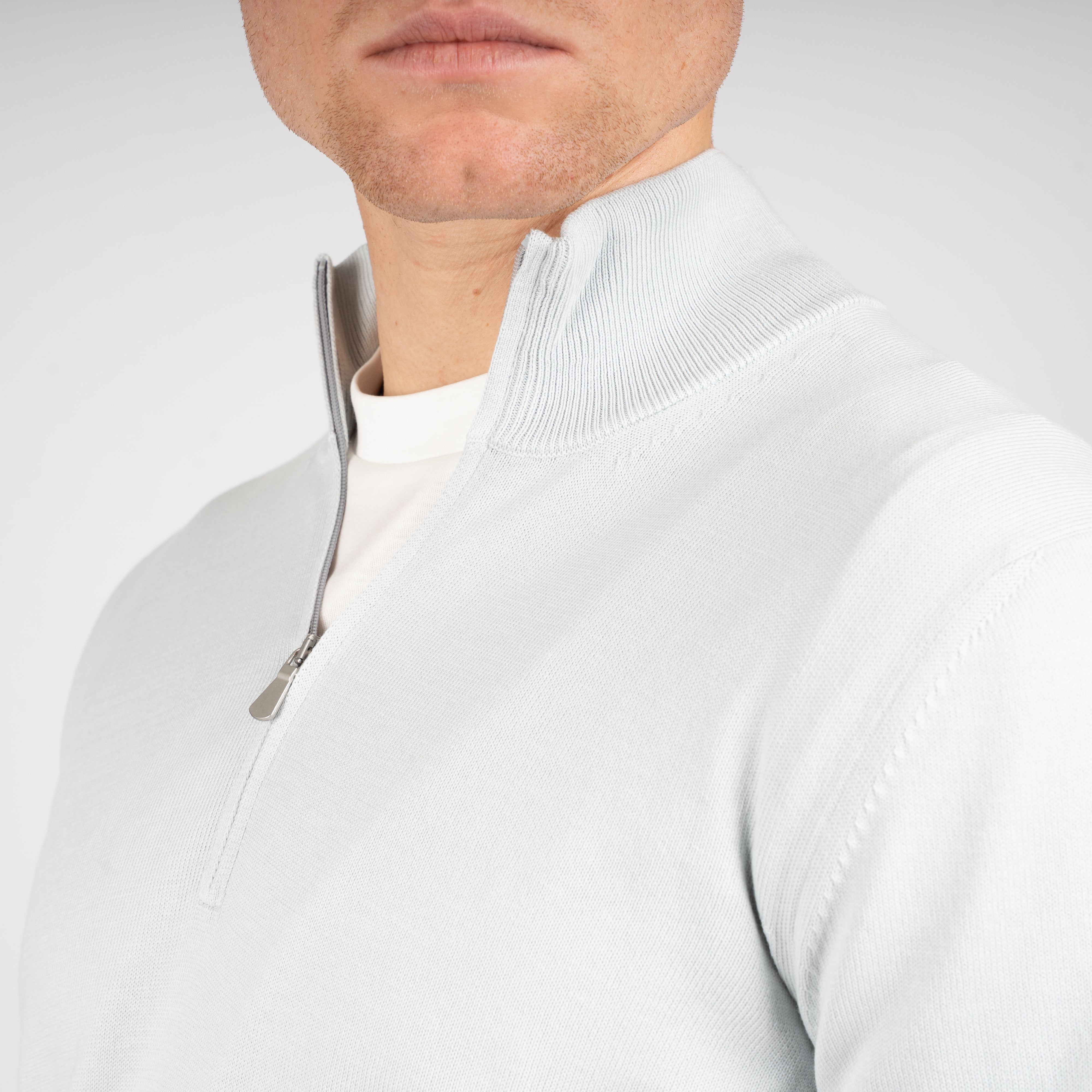 Gran Sasso Gebreide Trui met Rits Lichtgrijs | Egyptian Cotton