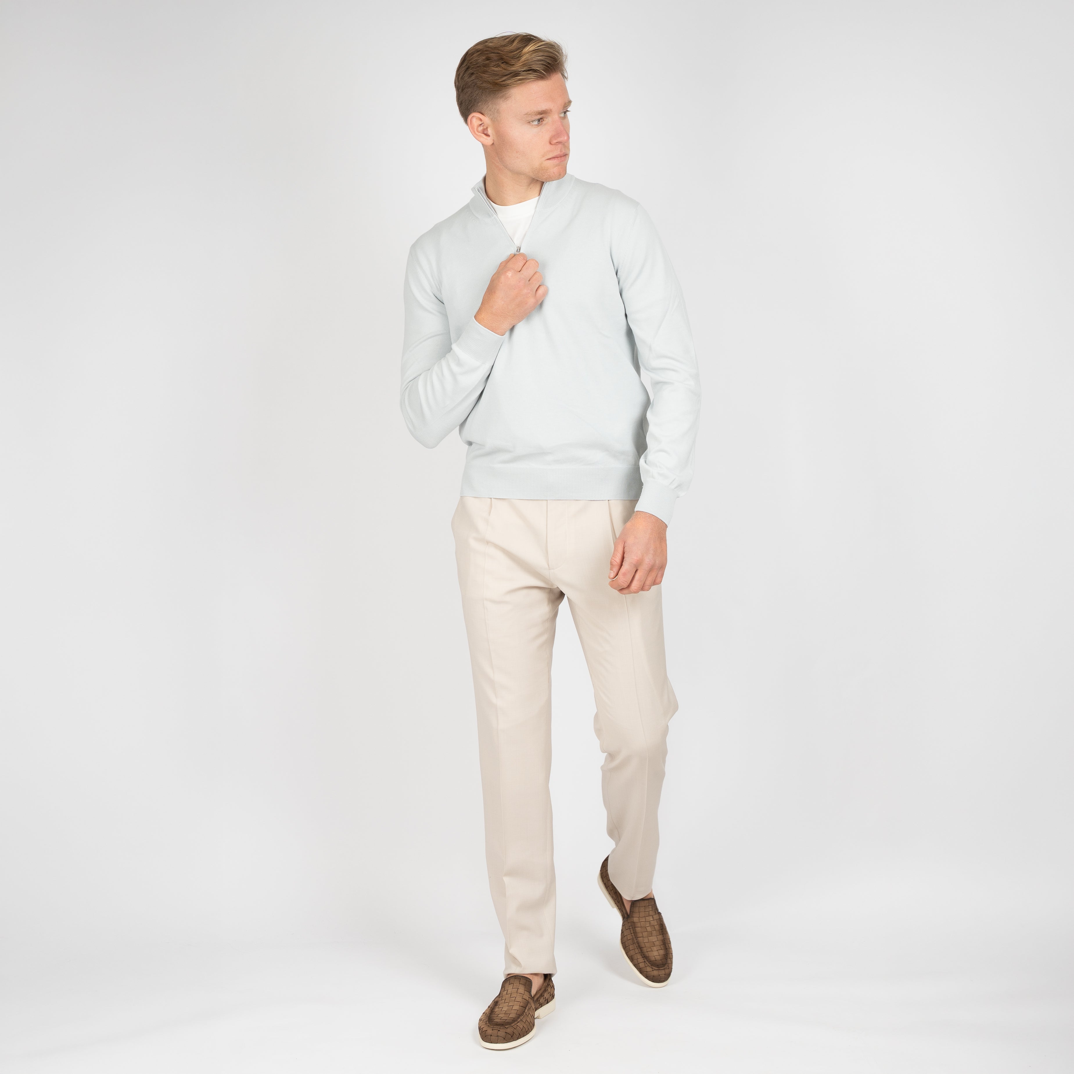 Gran Sasso Gebreide Trui met Rits Lichtgrijs | Egyptian Cotton