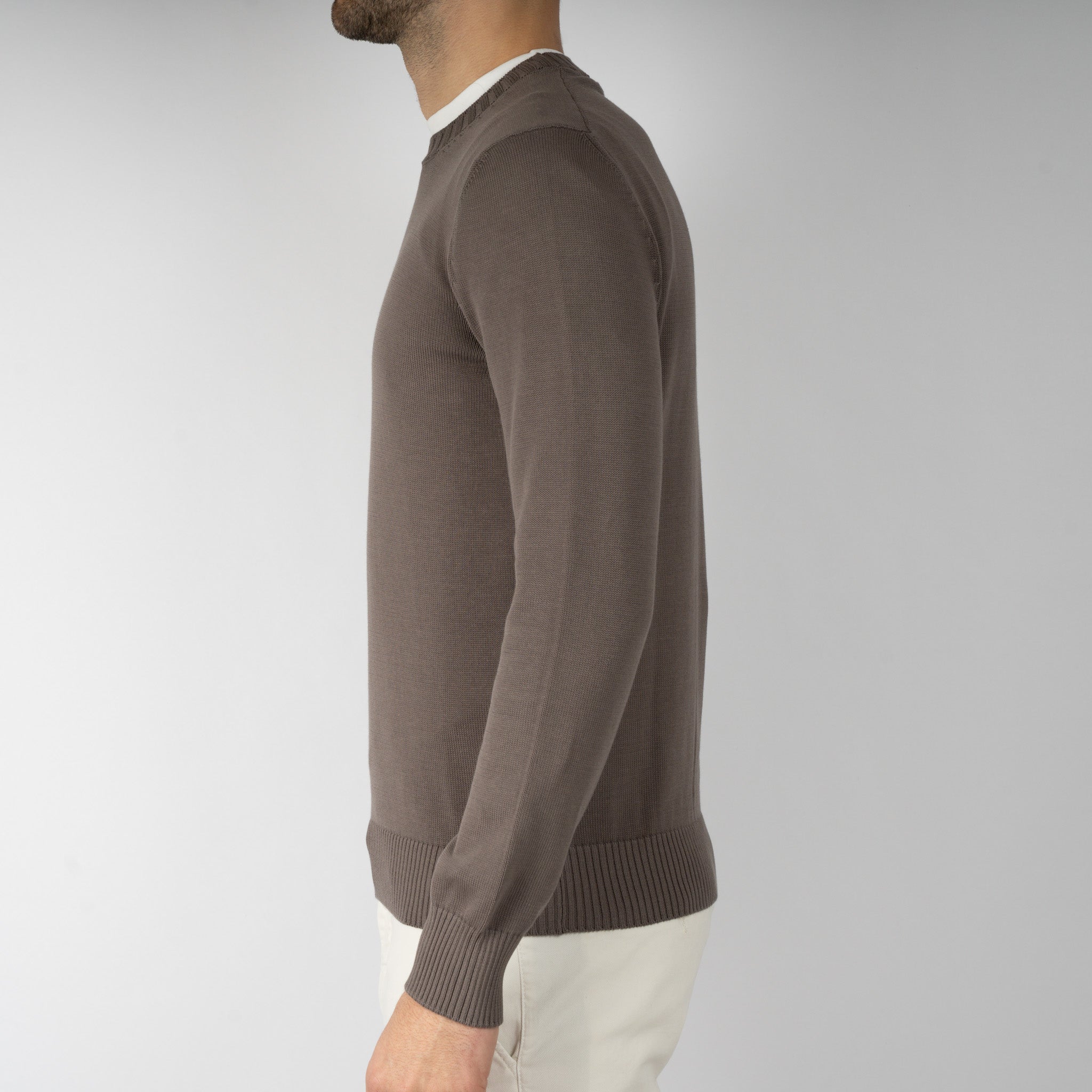Gran Sasso Gebreide Trui Ronde Hals Bruin | Egyptian Cotton