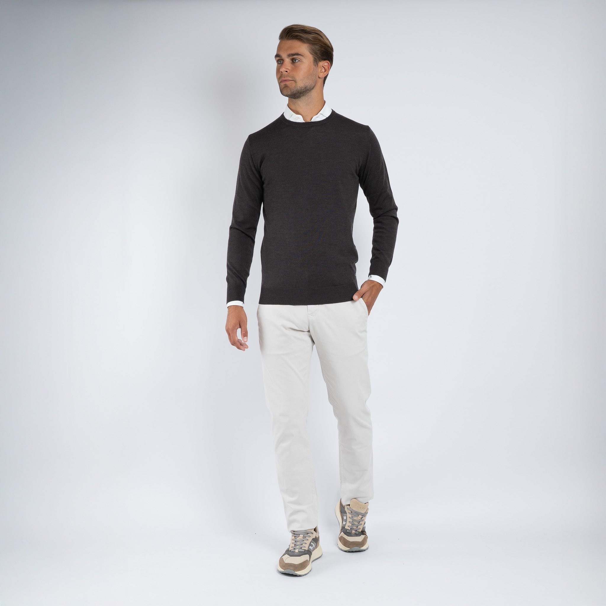 SEVEN DIALS Gebreide Ronde Hals Trui Bruin | Denley