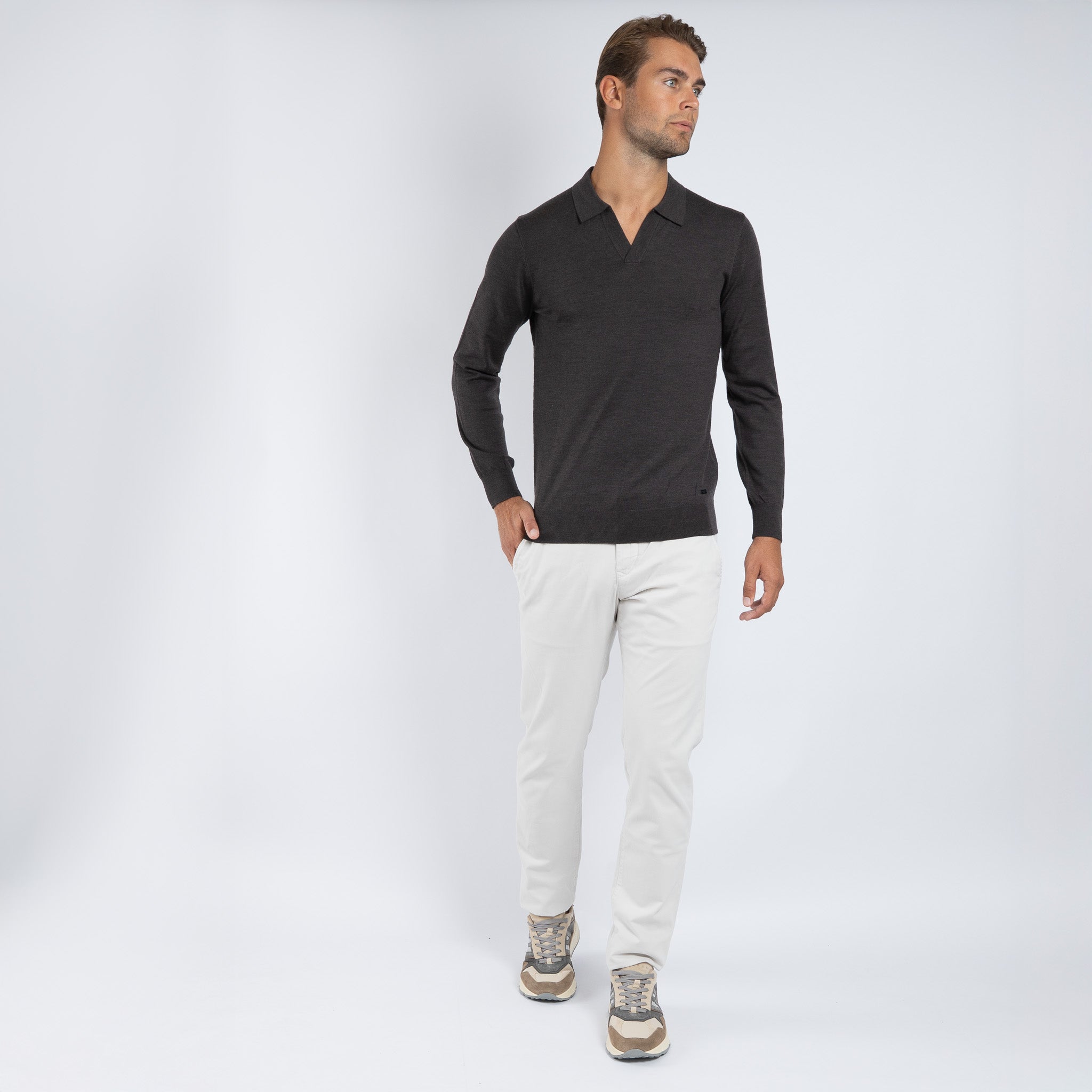 SEVEN DIALS Gebreide Buttonless Polotrui Bruin | Wyot