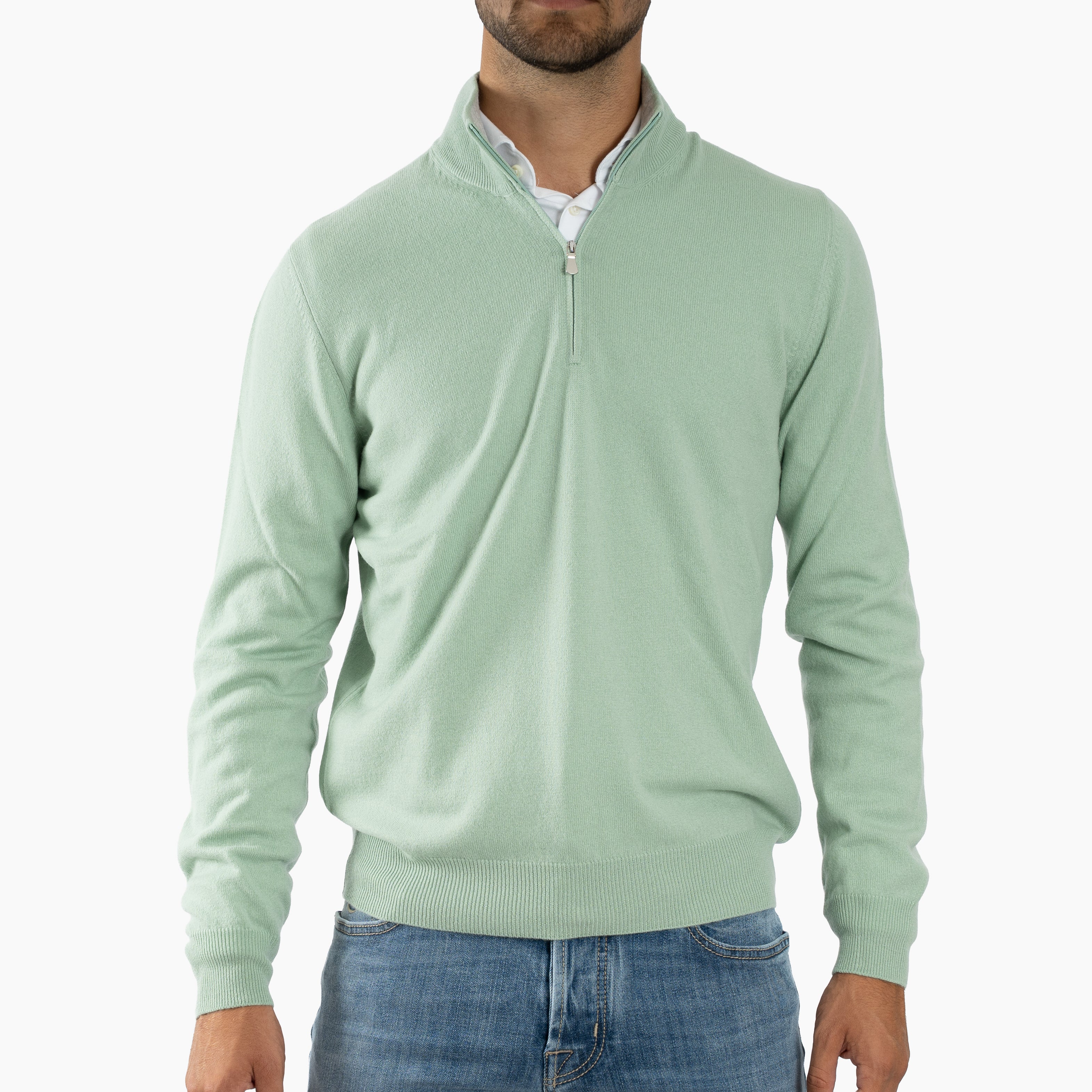 Gran Sasso Gebreide Trui met Rits Lichtgroen | Cashmere Lana