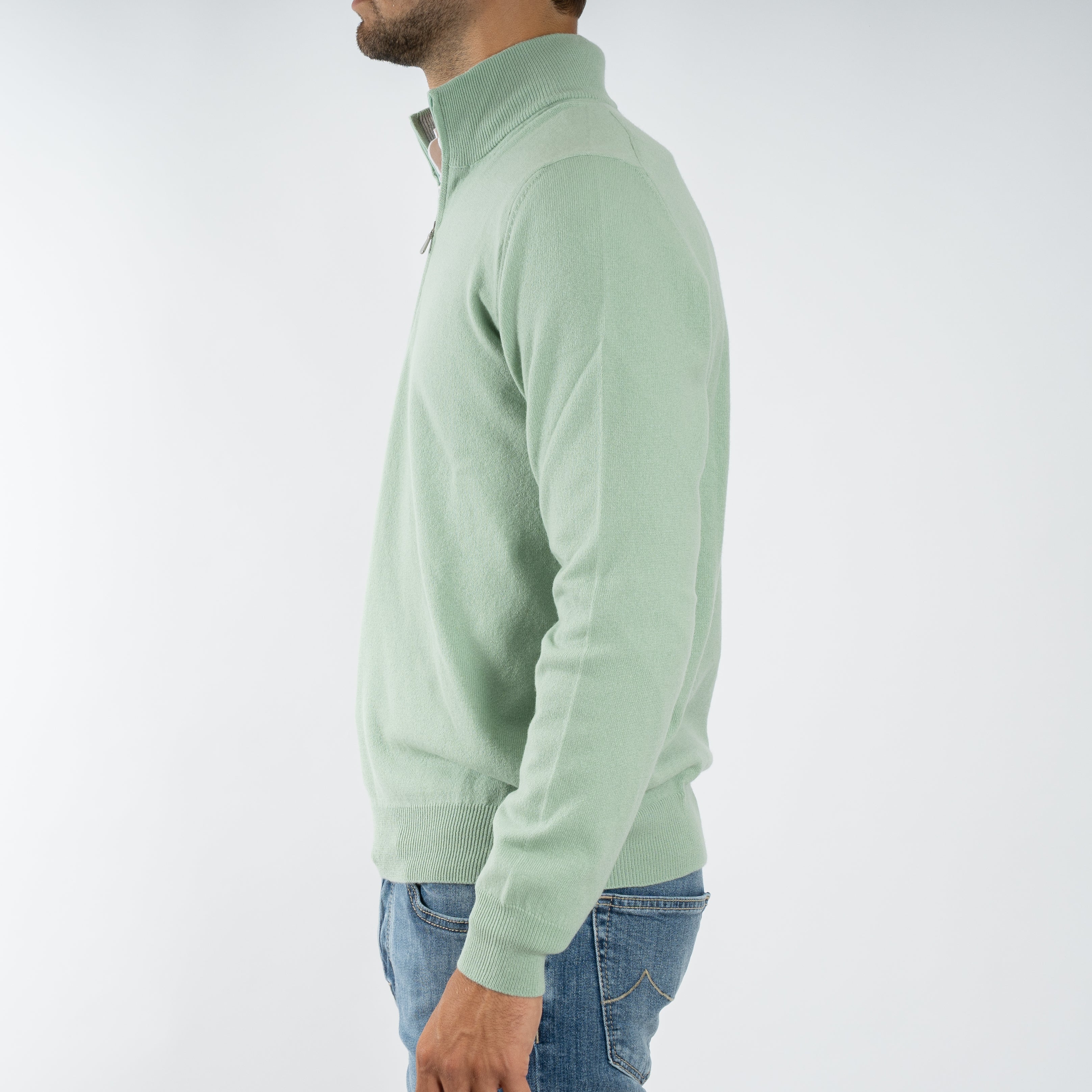 Gran Sasso Gebreide Trui met Rits Lichtgroen | Cashmere Lana