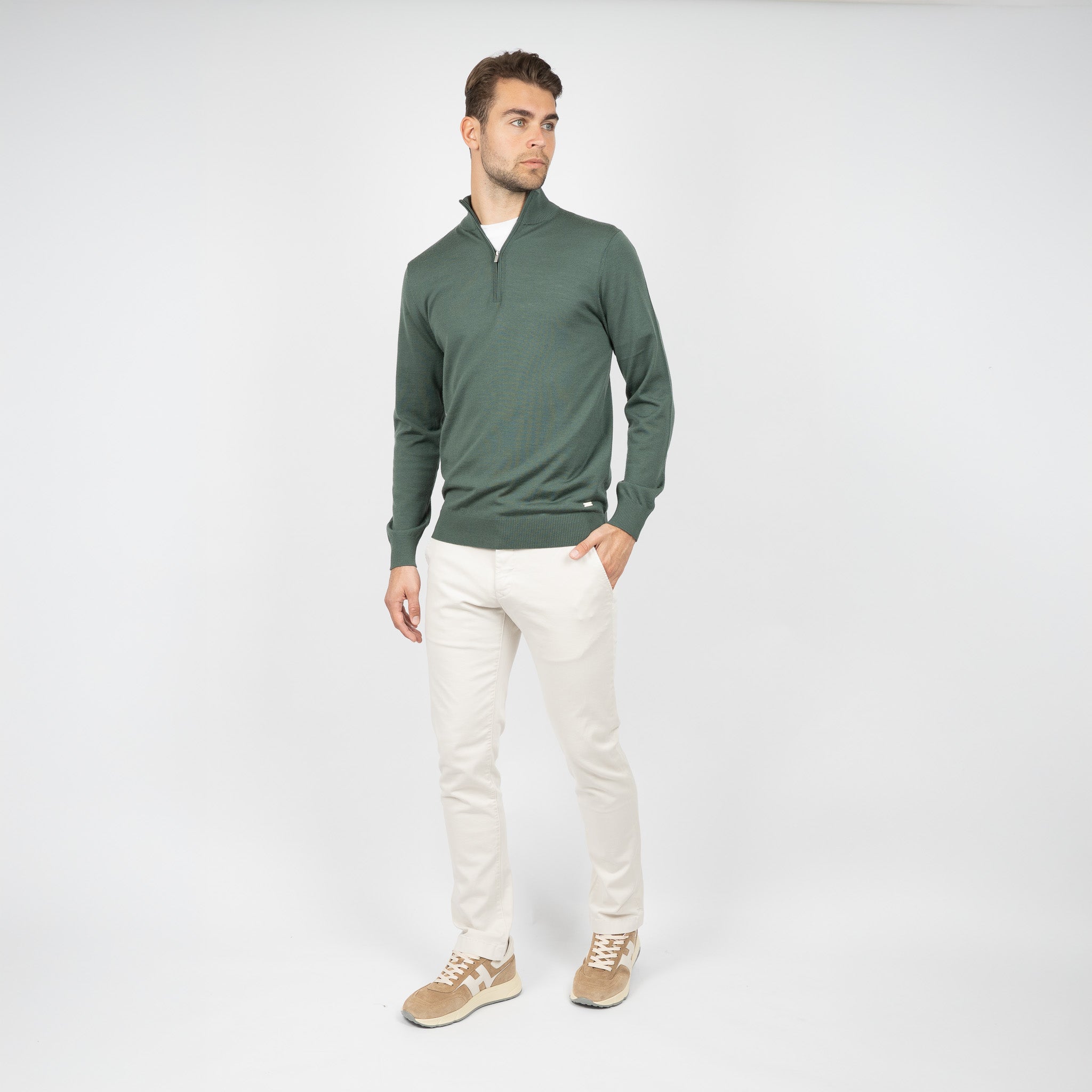 SEVEN DIALS Gebreide Trui met Rits Groen | Bothe