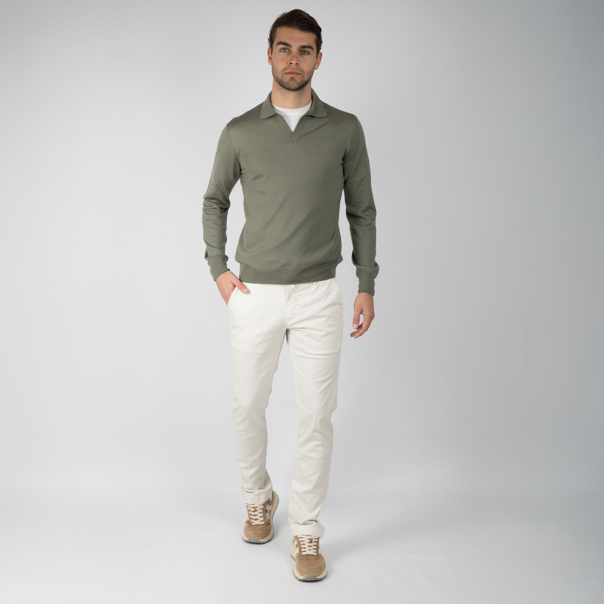 Gran Sasso Gebreide Trui Buttonless Polokraag Groen | Athleisure