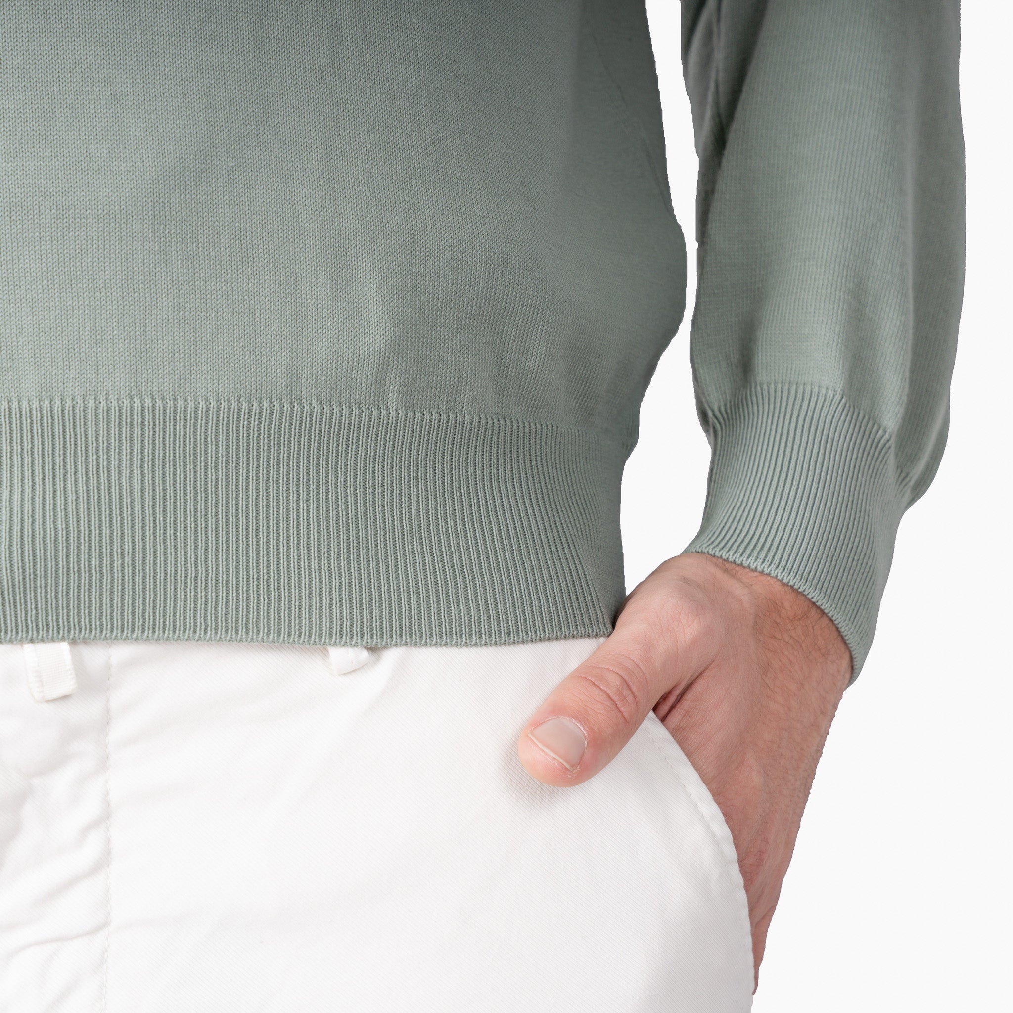 Gran Sasso Gebreide Trui met Rits Lichtgroen | Egyptian Cotton