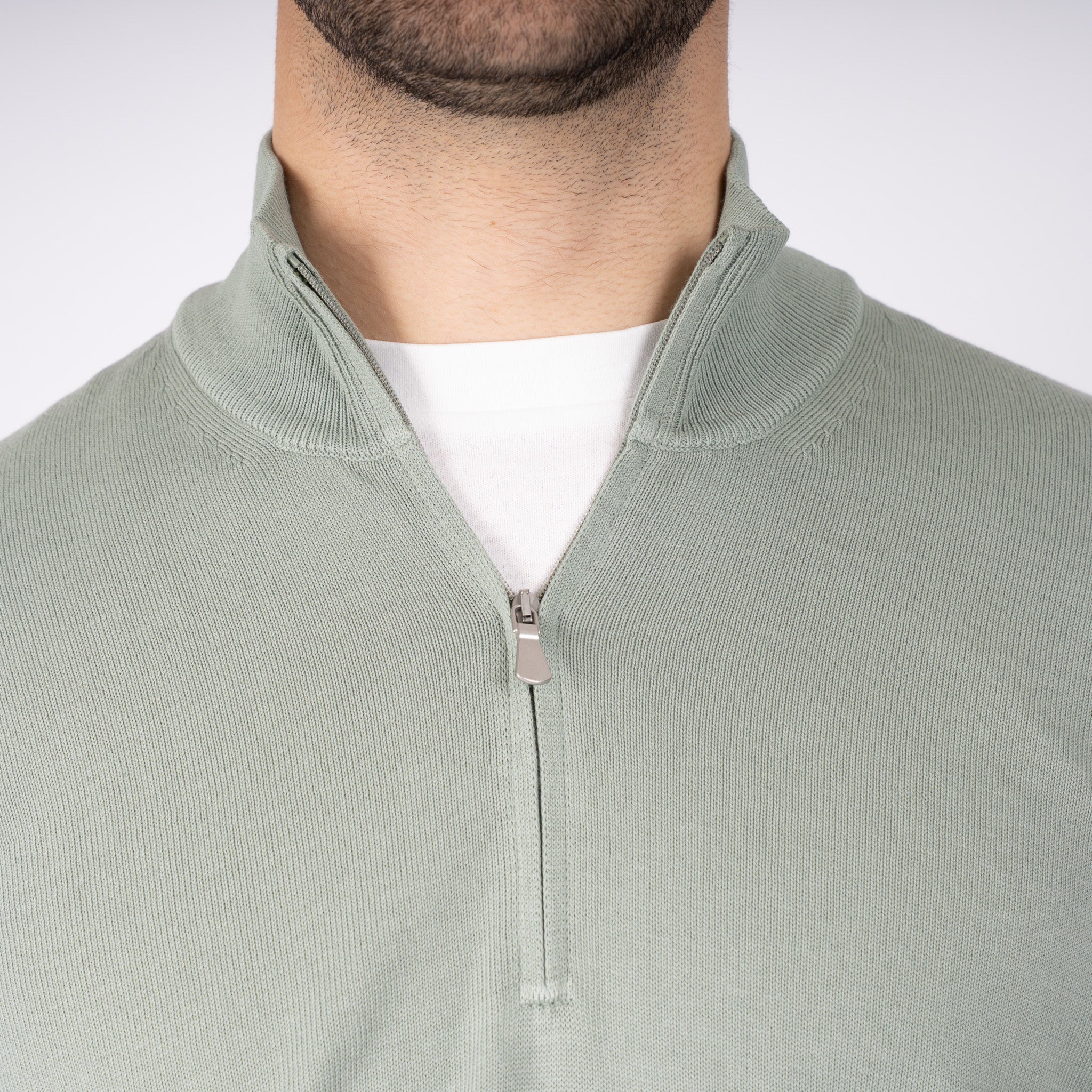 Gran Sasso Gebreide Trui met Rits Lichtgroen | Egyptian Cotton