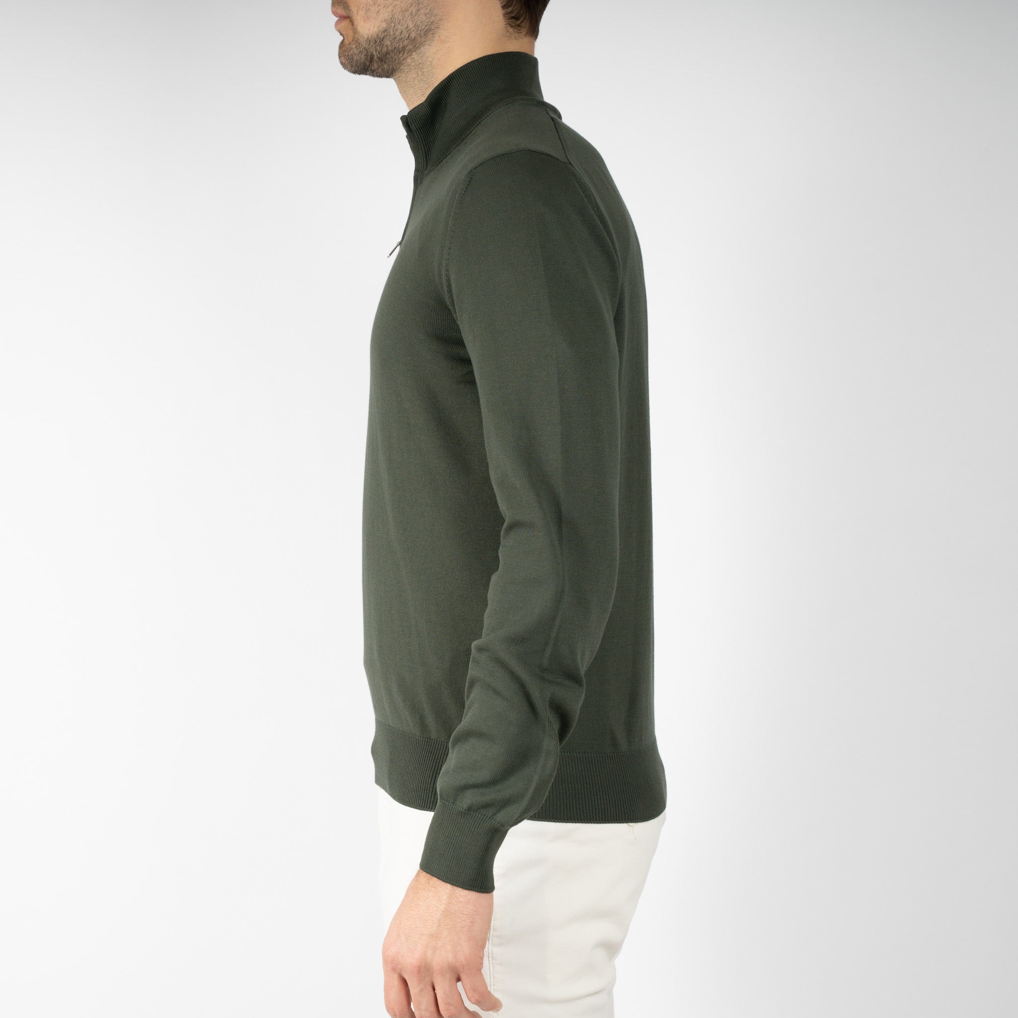 Gran Sasso Gebreide Trui met Rits Groen | Egyptian Cotton