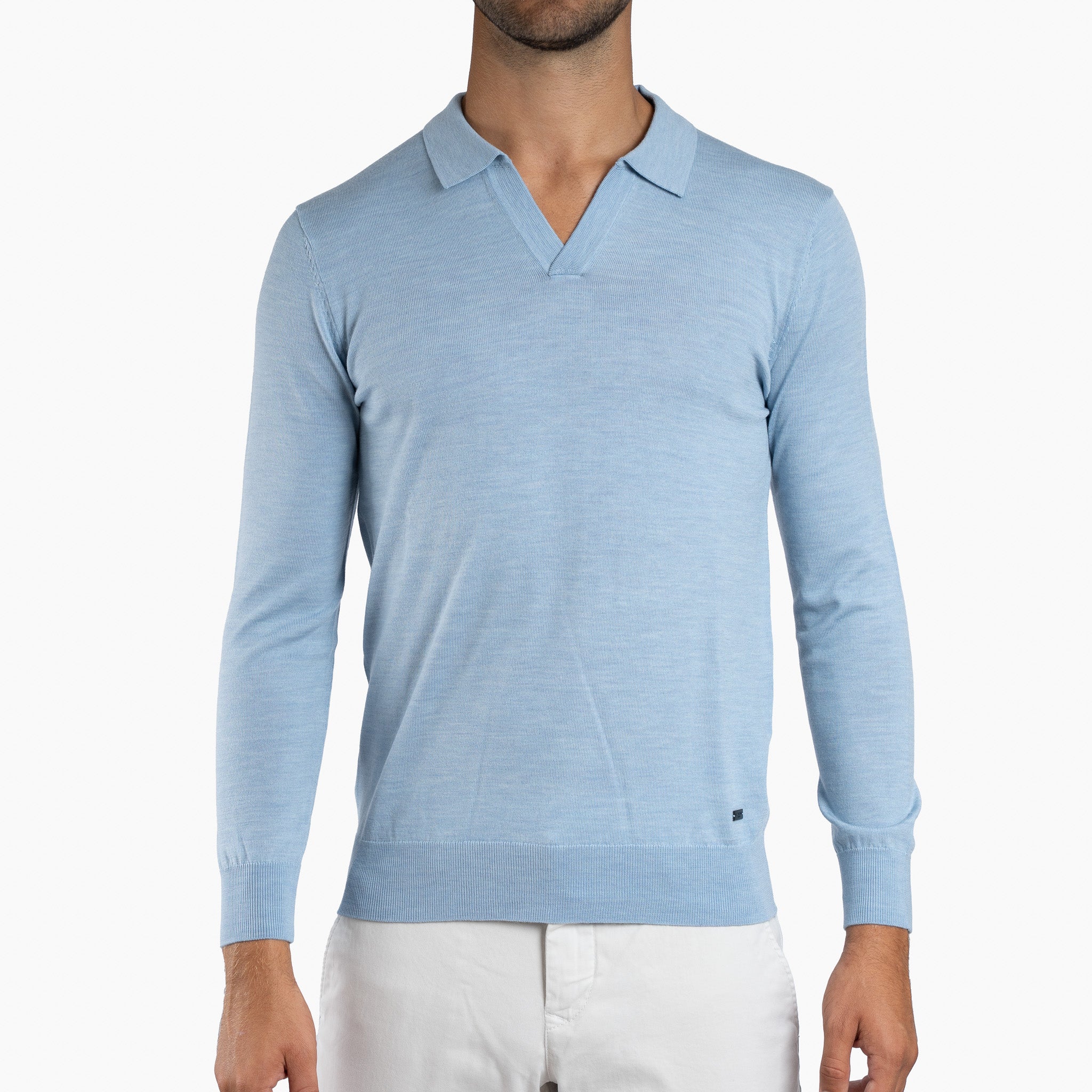 SEVEN DIALS Gebreide Buttonless Polotrui Lichtblauw | Wyot