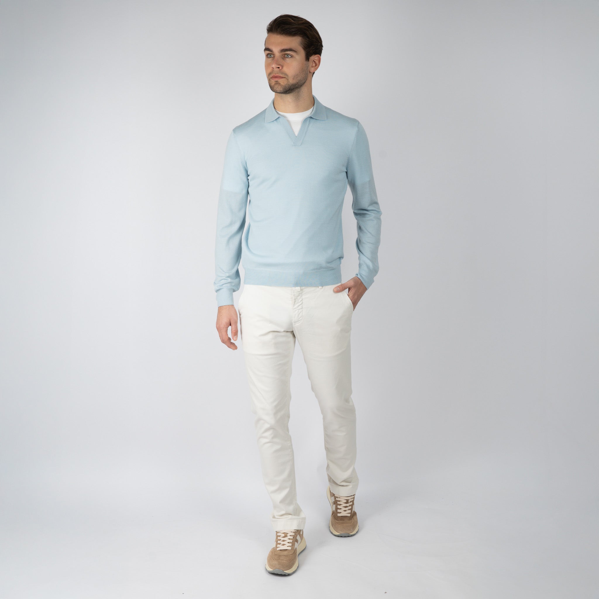 Gran Sasso Gebreide Trui Buttonless Polokraag Lichtblauw | Athleisure