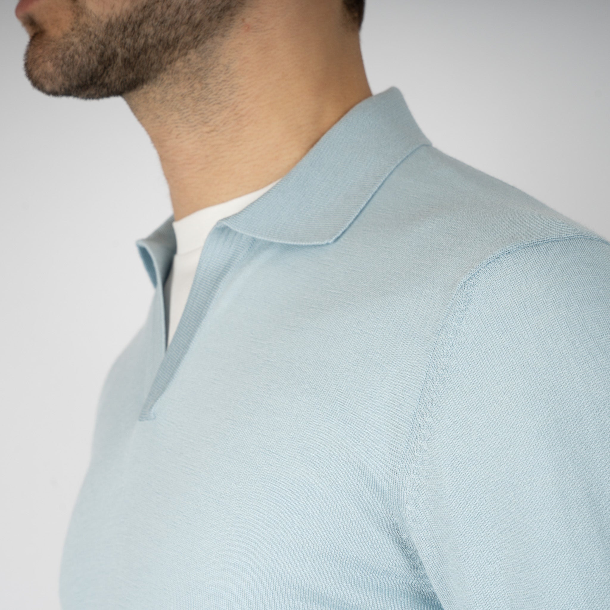 Gran Sasso Gebreide Trui Buttonless Polokraag Lichtblauw | Athleisure