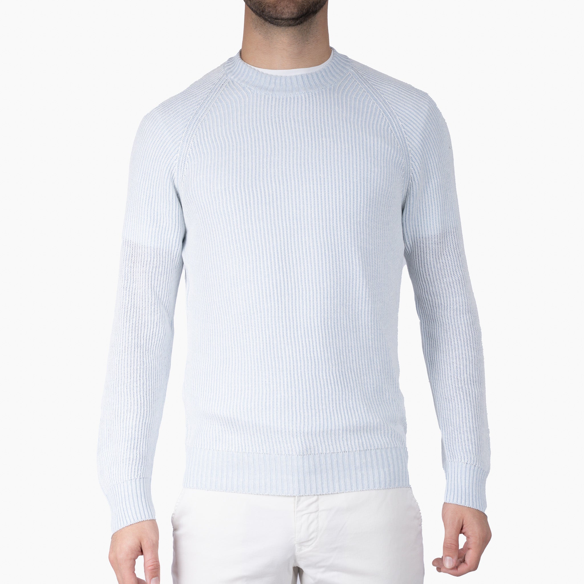 Gran Sasso Gebreide Trui Ronde Hals Lichtblauw | Lino - Cotone