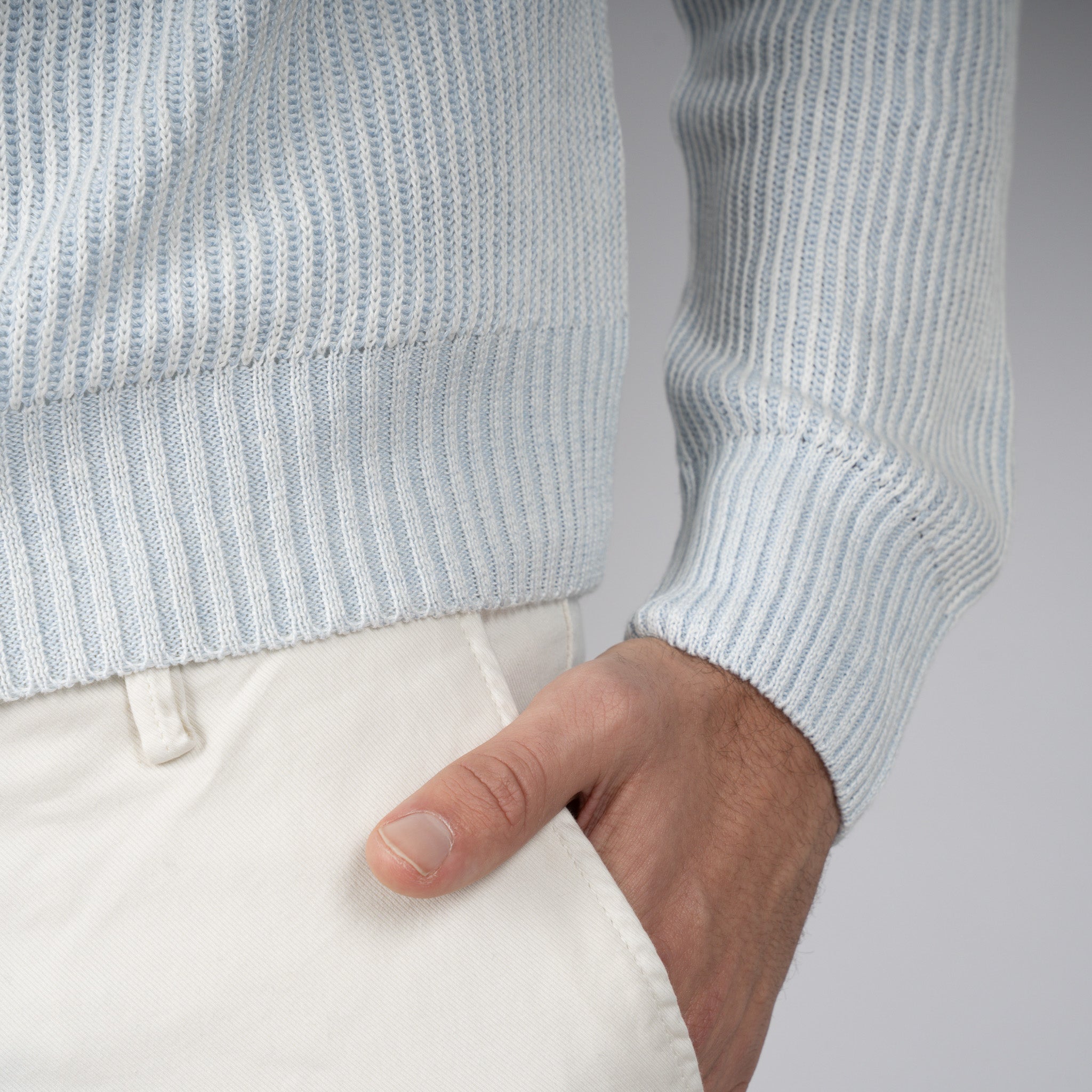 Gran Sasso Gebreide Trui Ronde Hals Lichtblauw | Lino - Cotone