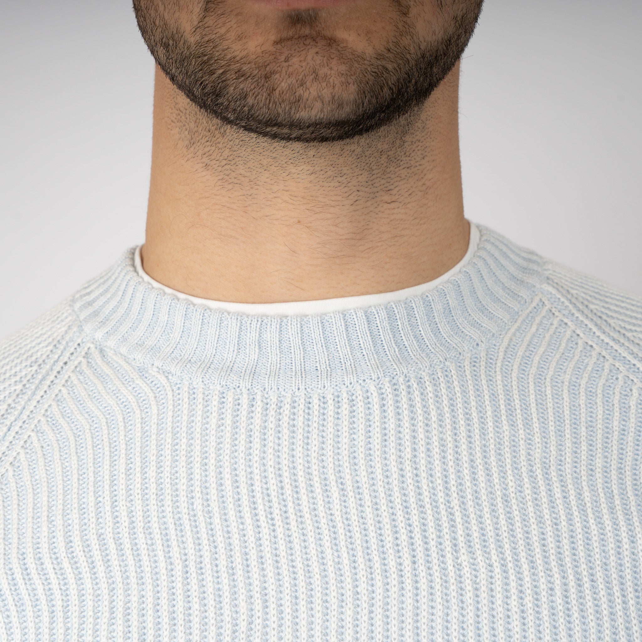 Gran Sasso Gebreide Trui Ronde Hals Lichtblauw | Lino - Cotone
