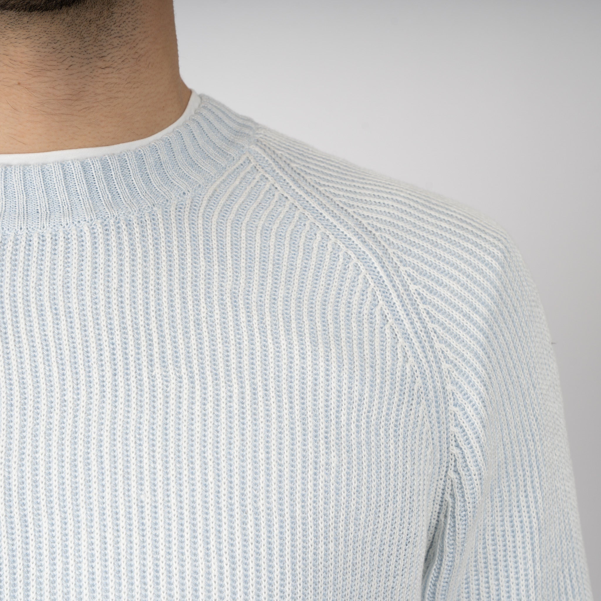 Gran Sasso Gebreide Trui Ronde Hals Lichtblauw | Lino - Cotone