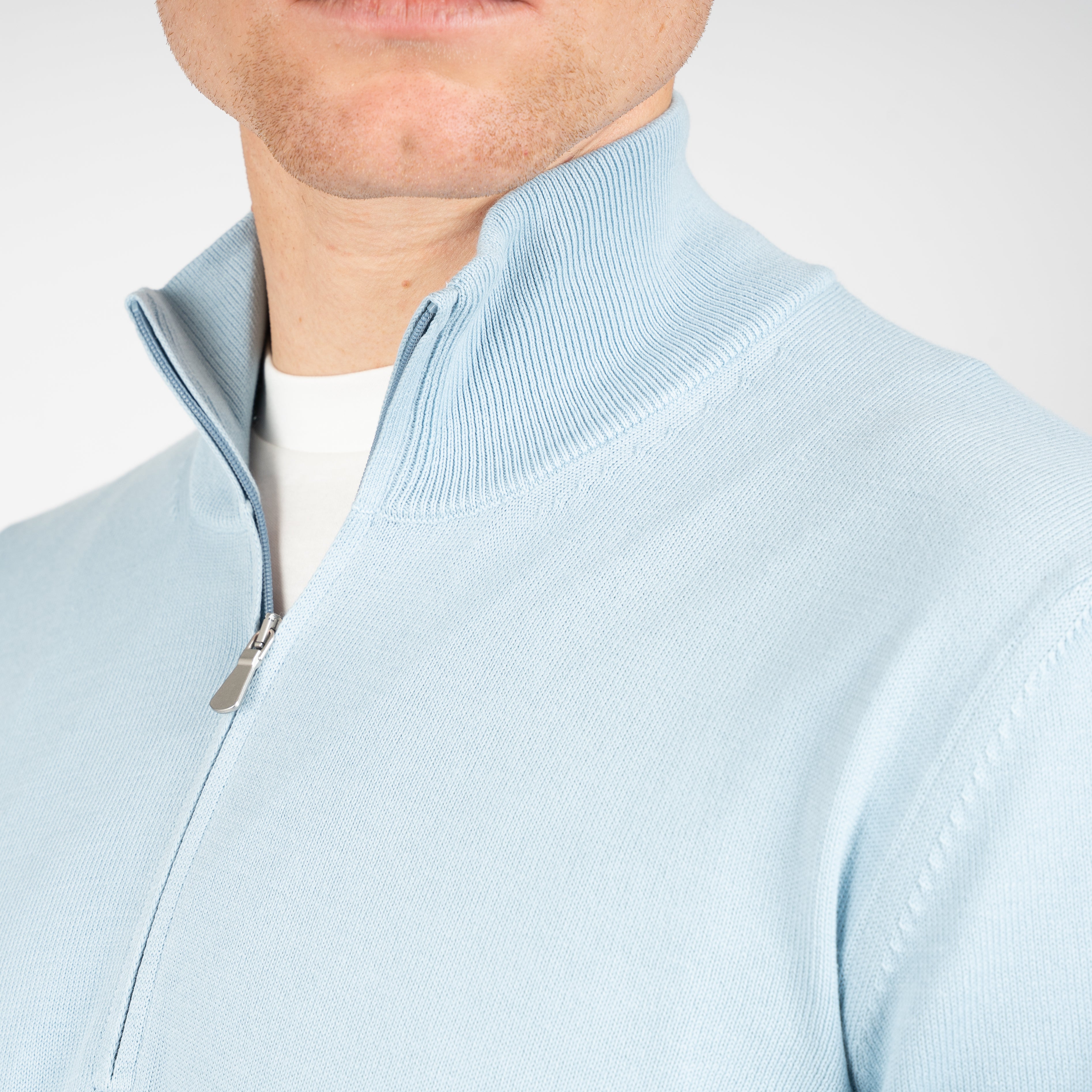 Gran Sasso Gebreide Trui met Rits Aquablauw | Egyptian Cotton