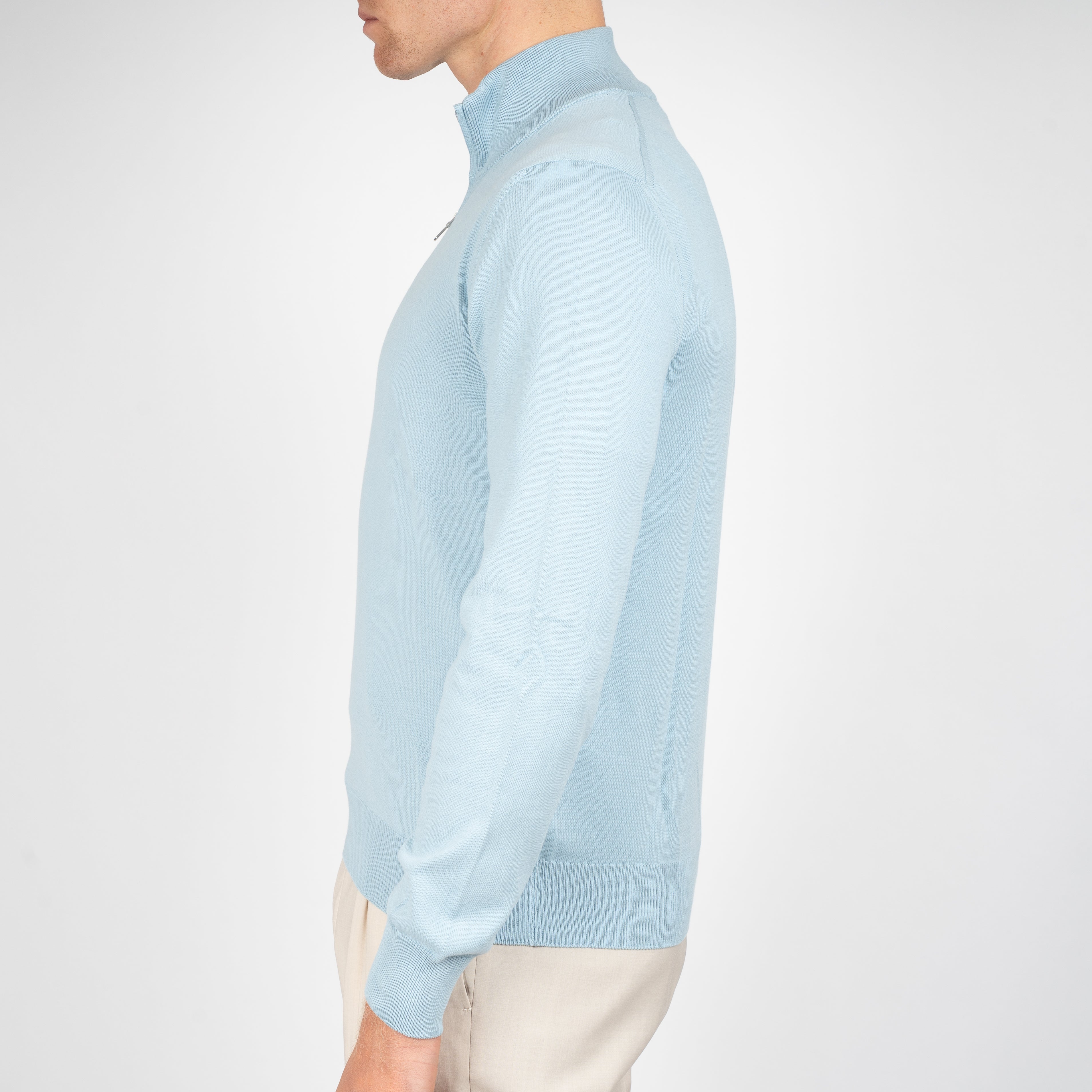 Gran Sasso Gebreide Trui met Rits Aquablauw | Egyptian Cotton