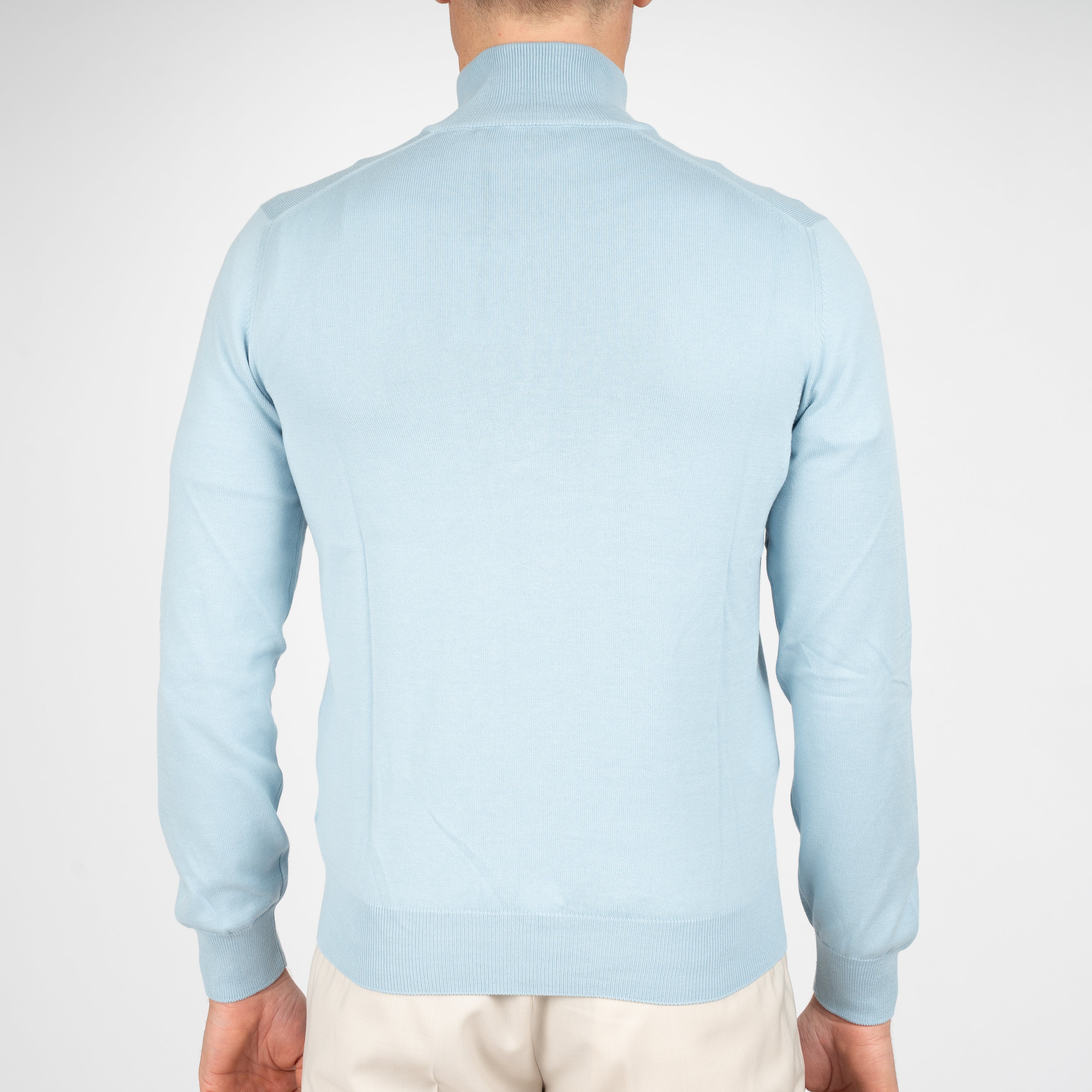 Gran Sasso Gebreide Trui met Rits Aquablauw | Egyptian Cotton