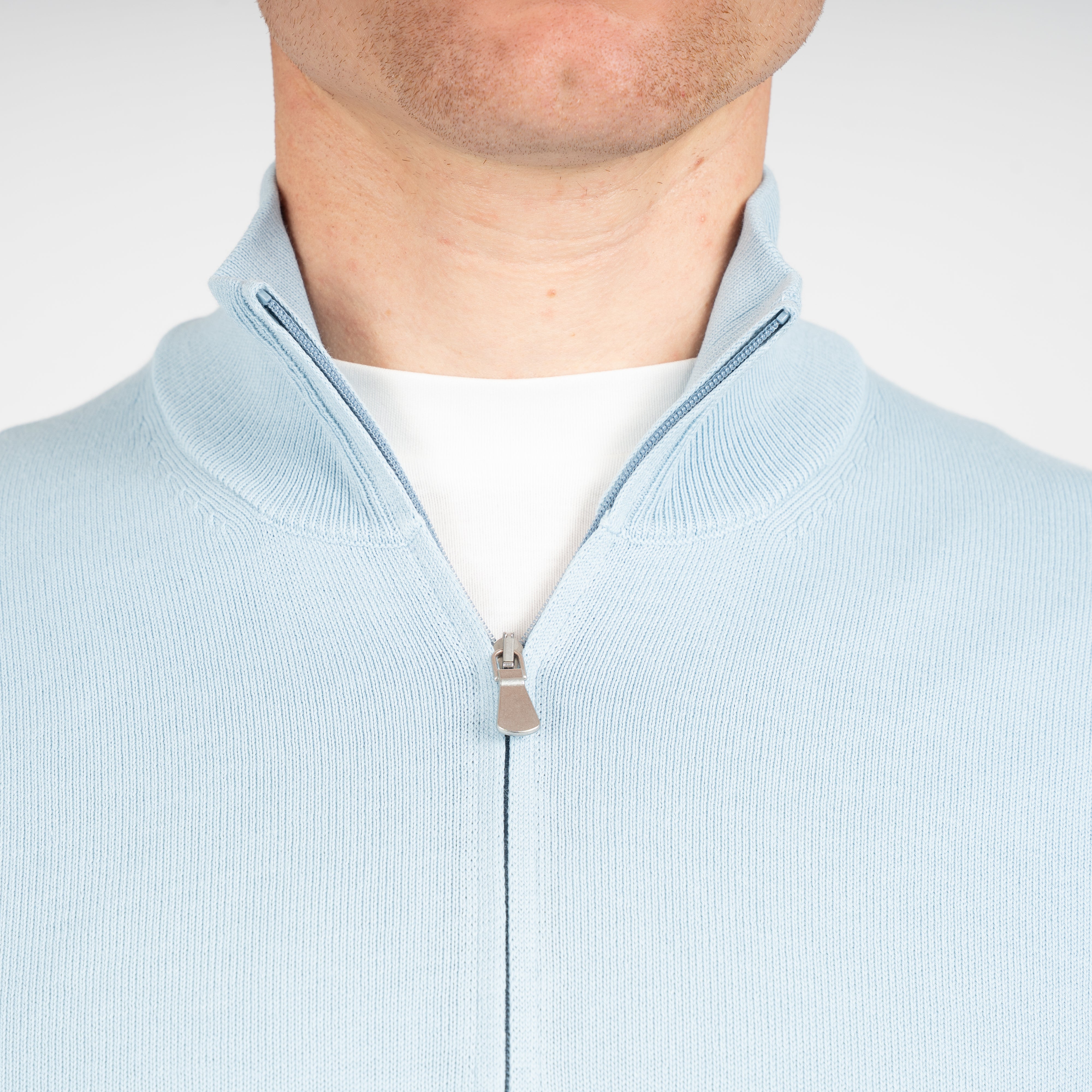 Gran Sasso Gebreide Trui met Rits Aquablauw | Egyptian Cotton