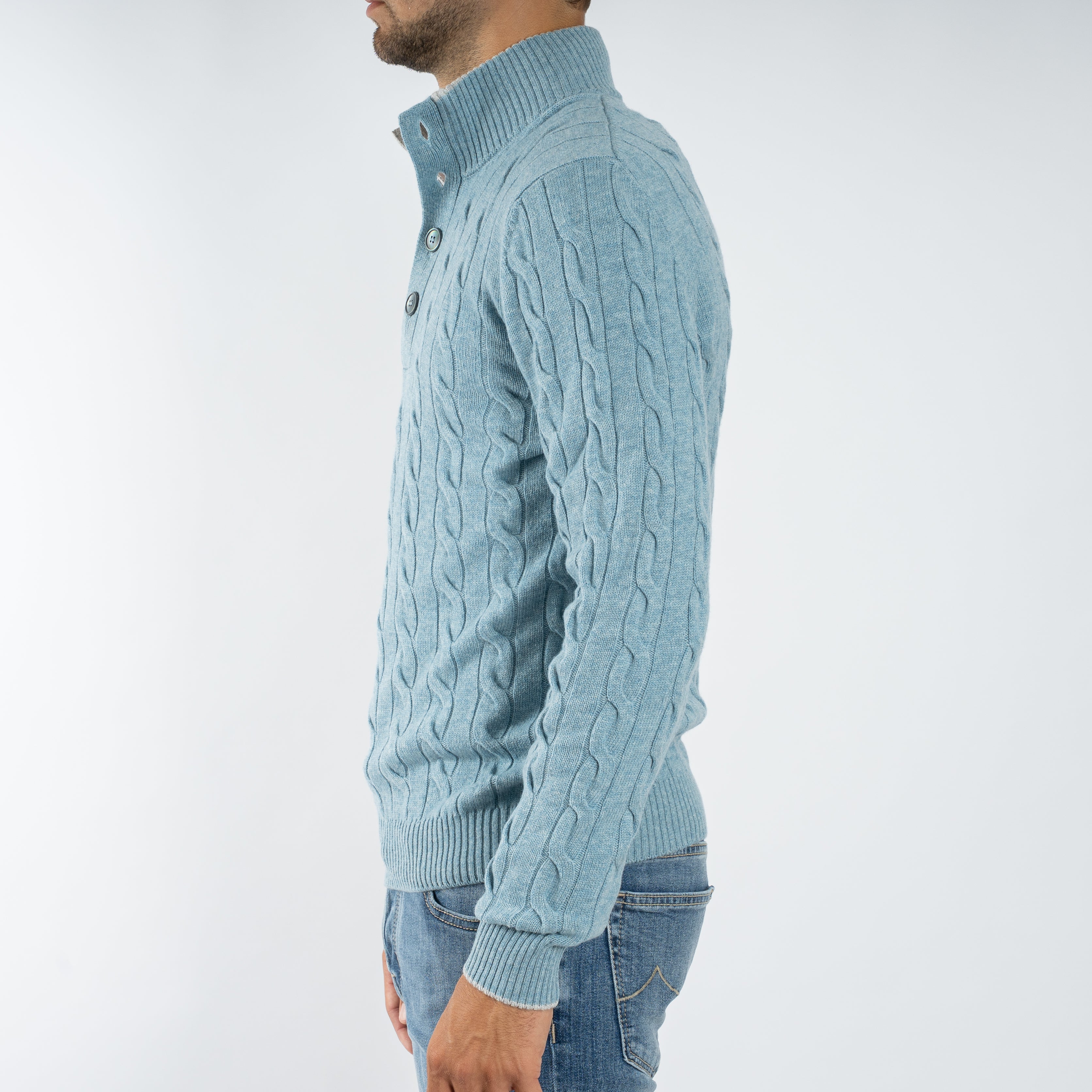 Gran Sasso Gebreide Trui met Knopenlijst Lichtblauw | Cashmere Lana
