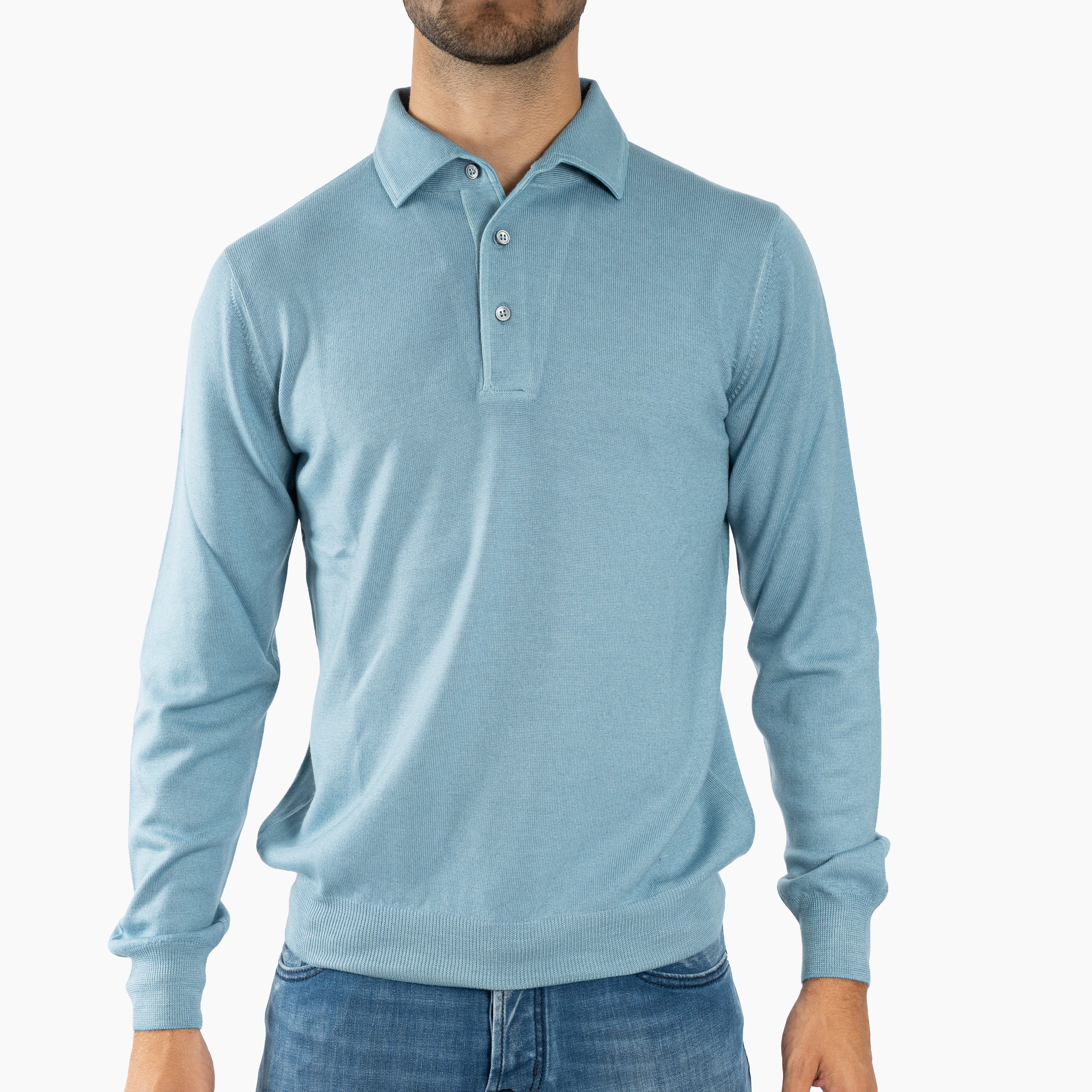 Gran Sasso Gebreide Polo Lange Mouwen Lichtblauw | Vintage